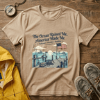 The Ocean Raised Me, America Made Me T-Shirt – Patriotic Coastal Crew Tee