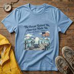 The Ocean Raised Me, America Made Me T-Shirt – Patriotic Coastal Crew Tee
