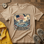 Patriotic Lighthouse T-Shirt — "United by the Sea, Protected by the Brave"