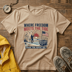 Where Freedom Meets the Tide T-Shirt — Patriotic Beach Fishing Graphic Tee
