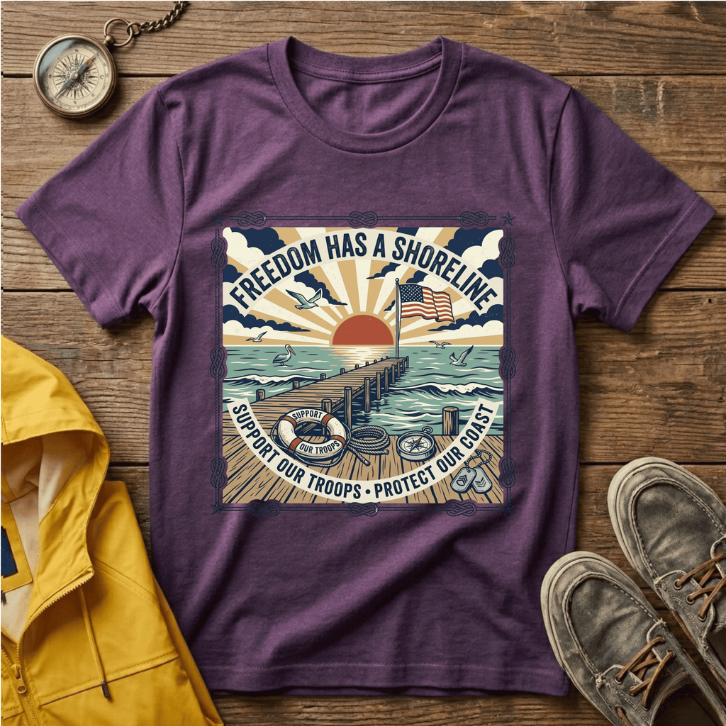 Freedom Has a Shoreline T-Shirt — Patriotic Beach Vintage Sunset Tee