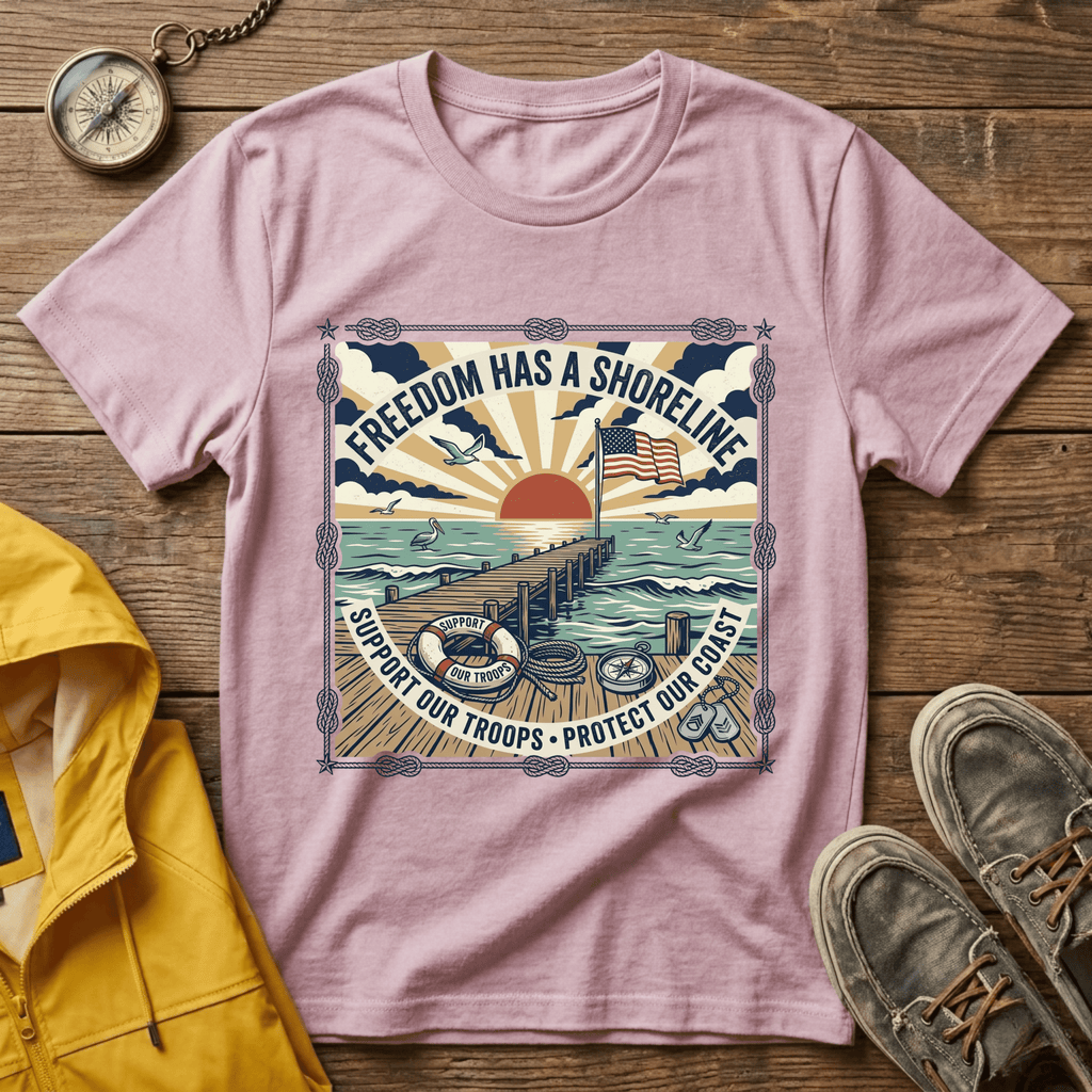 Freedom Has a Shoreline T-Shirt — Patriotic Beach Vintage Sunset Tee