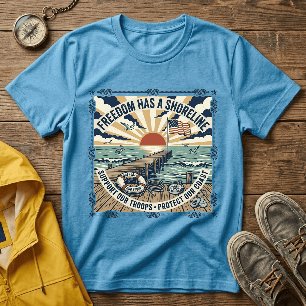 Freedom Has a Shoreline T-Shirt — Patriotic Beach Vintage Sunset Tee