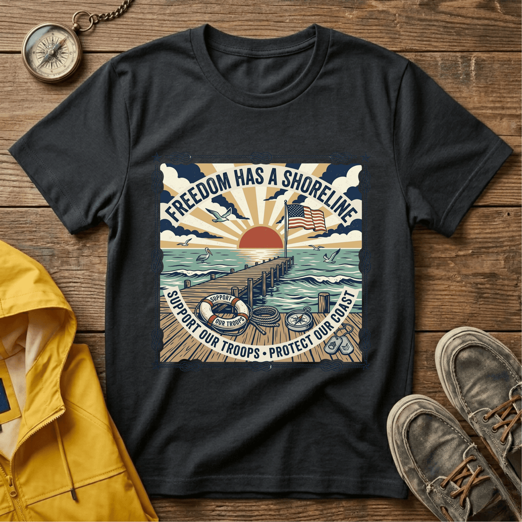 Freedom Has a Shoreline T-Shirt — Patriotic Beach Vintage Sunset Tee
