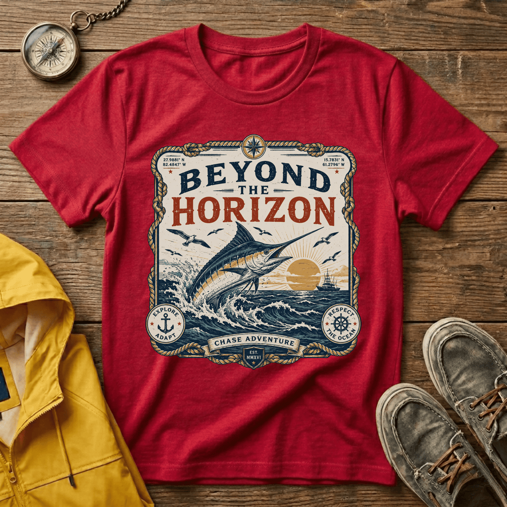 Beyond the Horizon T-Shirt — Vintage Nautical Marlin Graphic Tee
