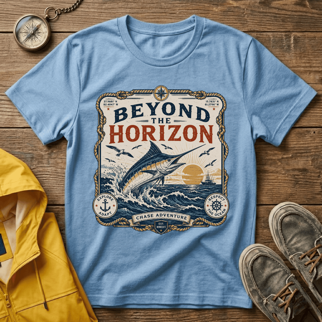 Beyond the Horizon T-Shirt — Vintage Nautical Marlin Graphic Tee