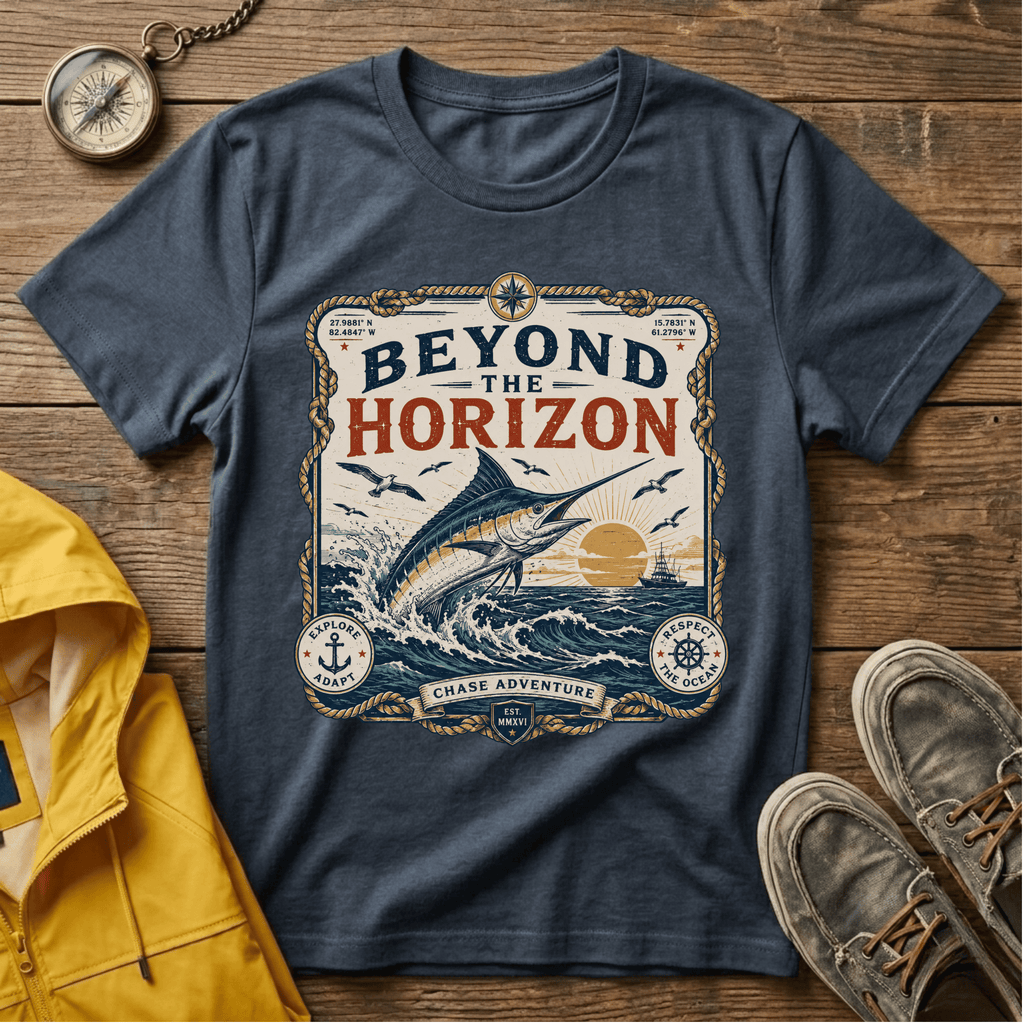 Beyond the Horizon T-Shirt — Vintage Nautical Marlin Graphic Tee