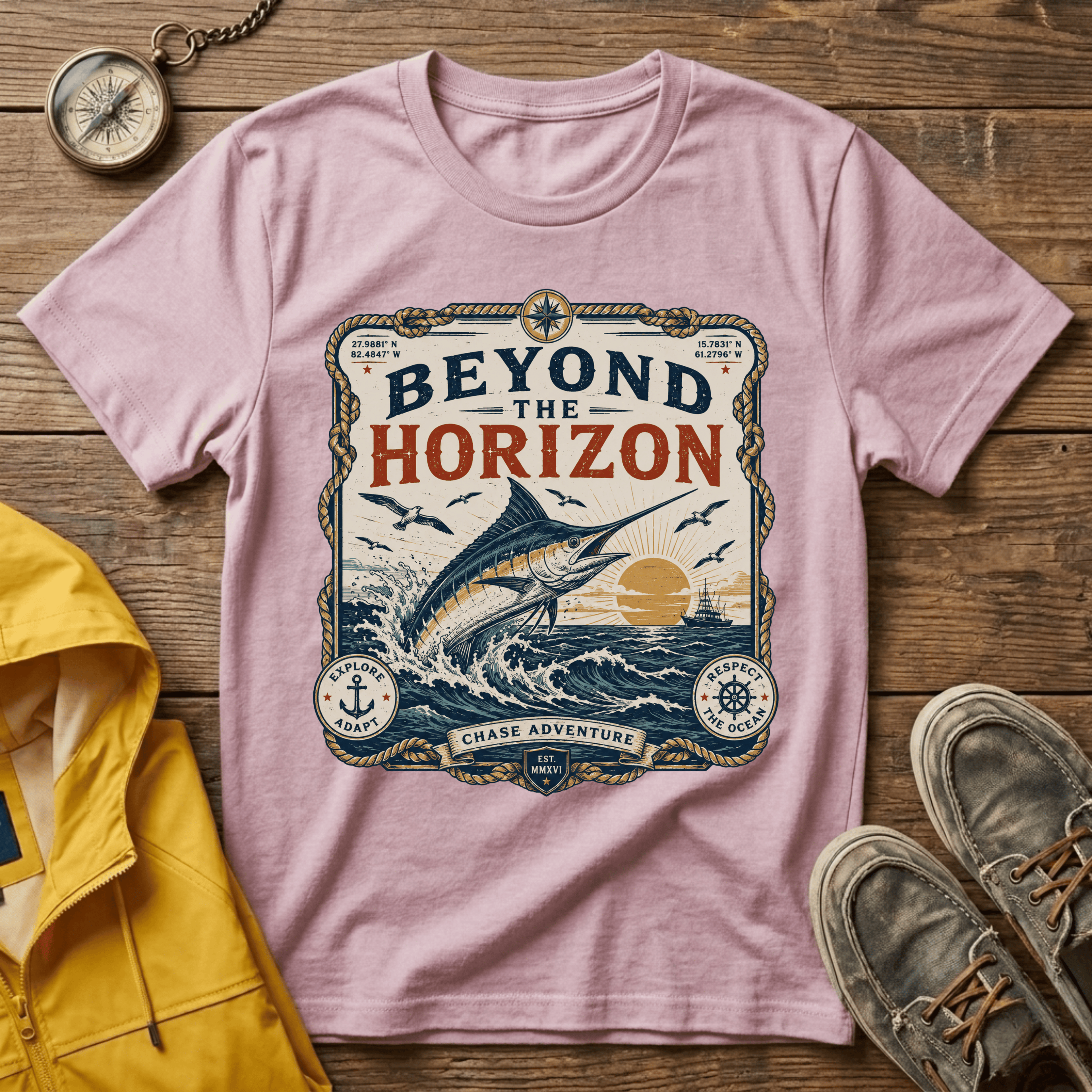 Beyond the Horizon T-Shirt — Vintage Nautical Marlin Graphic Tee