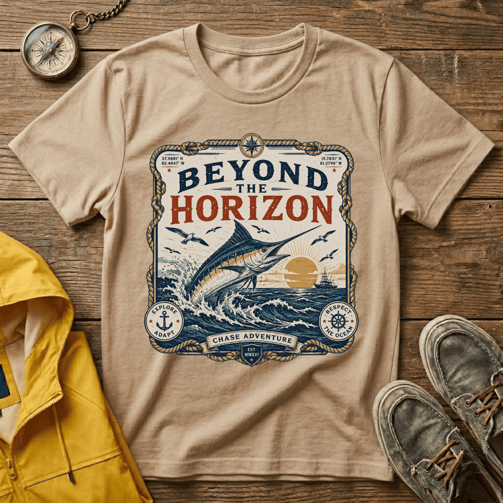 Beyond the Horizon T-Shirt — Vintage Nautical Marlin Graphic Tee