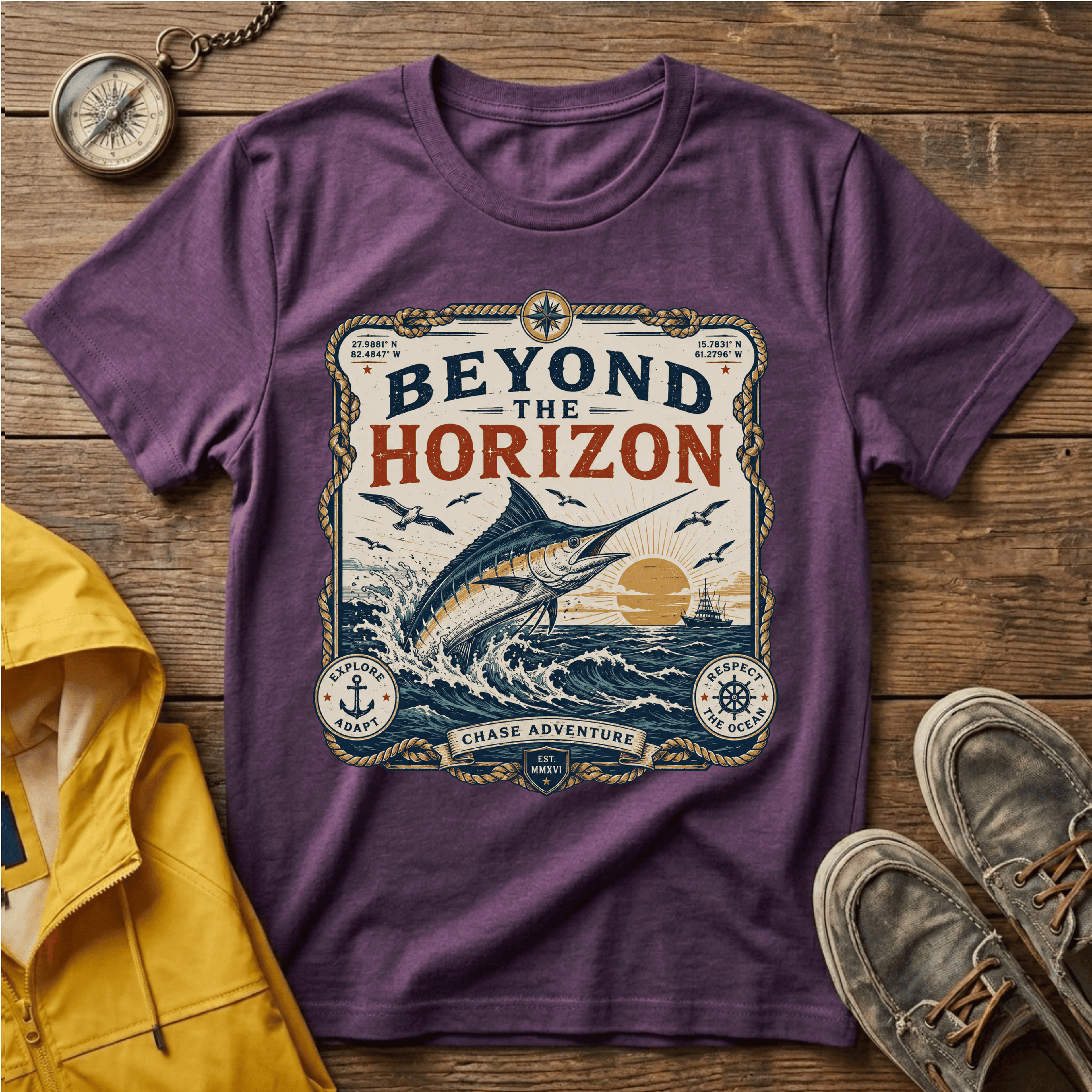 Beyond the Horizon T-Shirt — Vintage Nautical Marlin Graphic Tee