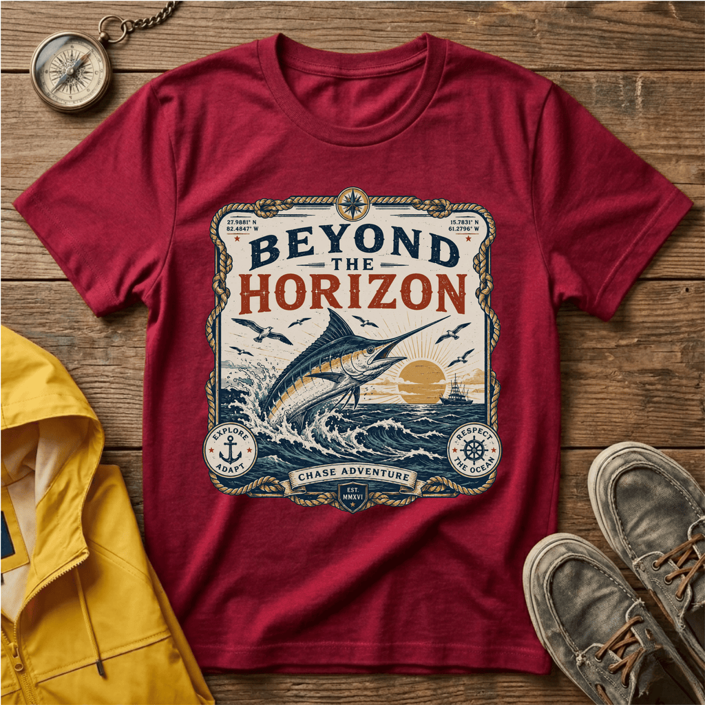 Beyond the Horizon T-Shirt — Vintage Nautical Marlin Graphic Tee