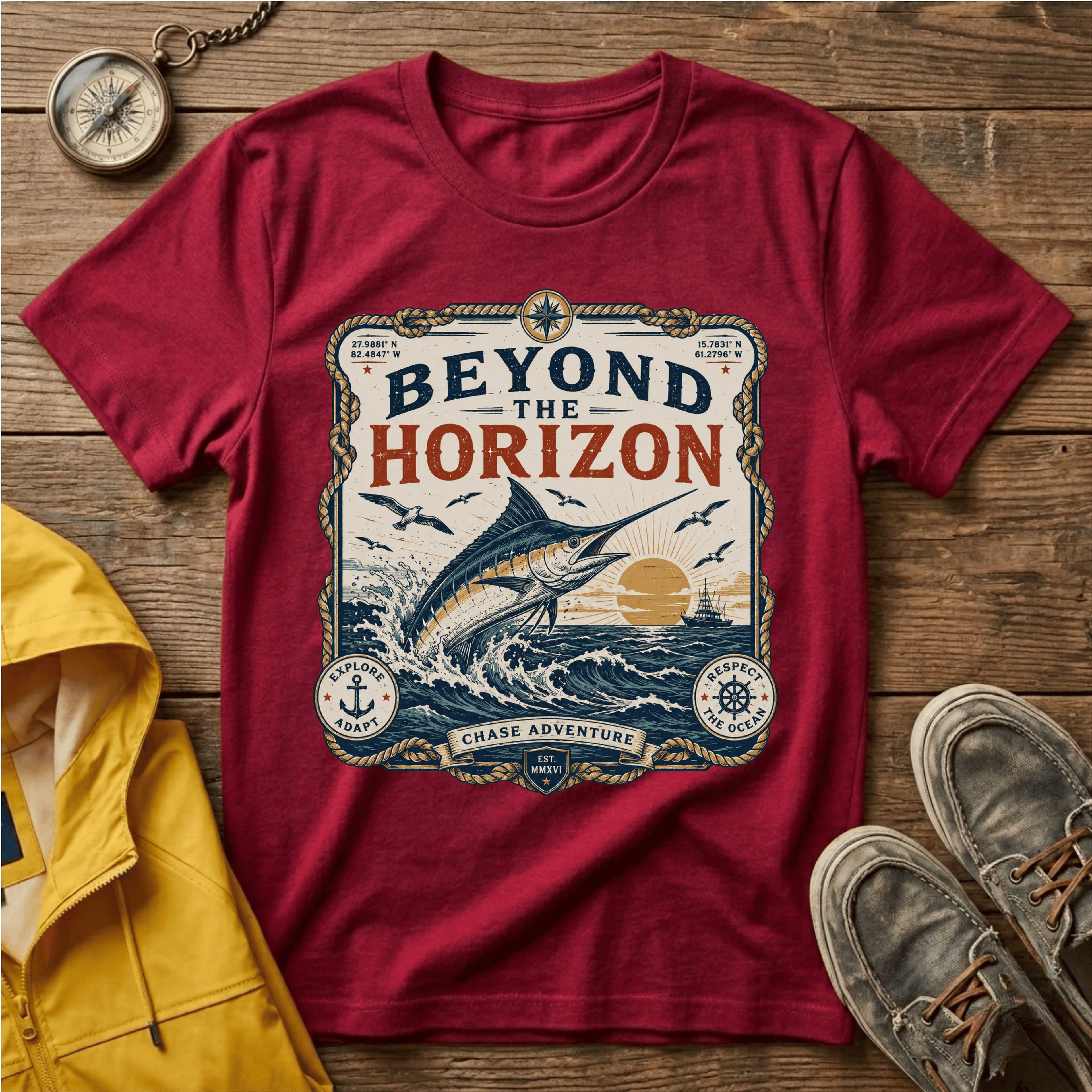 Beyond the Horizon T-Shirt — Vintage Nautical Marlin Graphic Tee