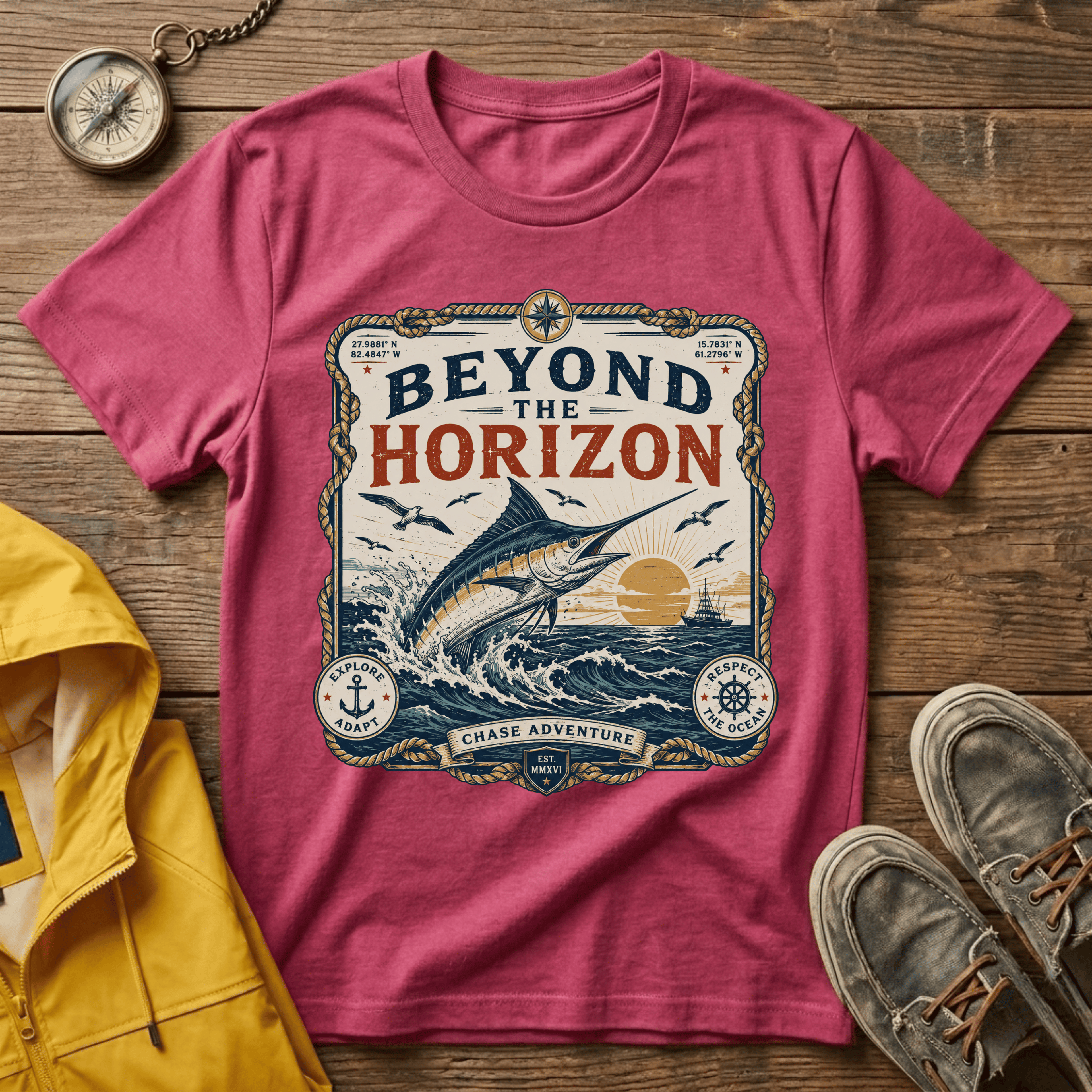 Beyond the Horizon T-Shirt — Vintage Nautical Marlin Graphic Tee