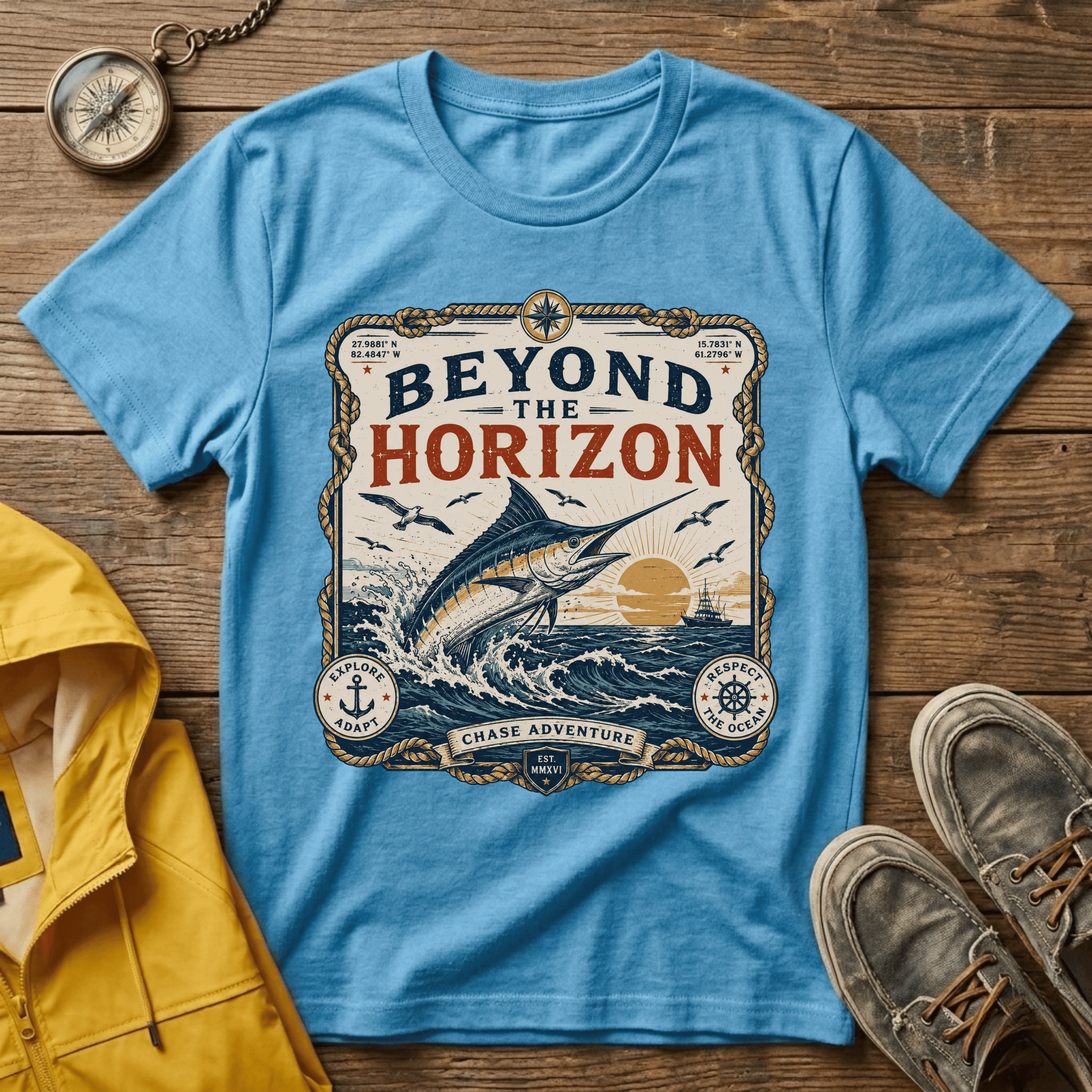 Beyond the Horizon T-Shirt — Vintage Nautical Marlin Graphic Tee
