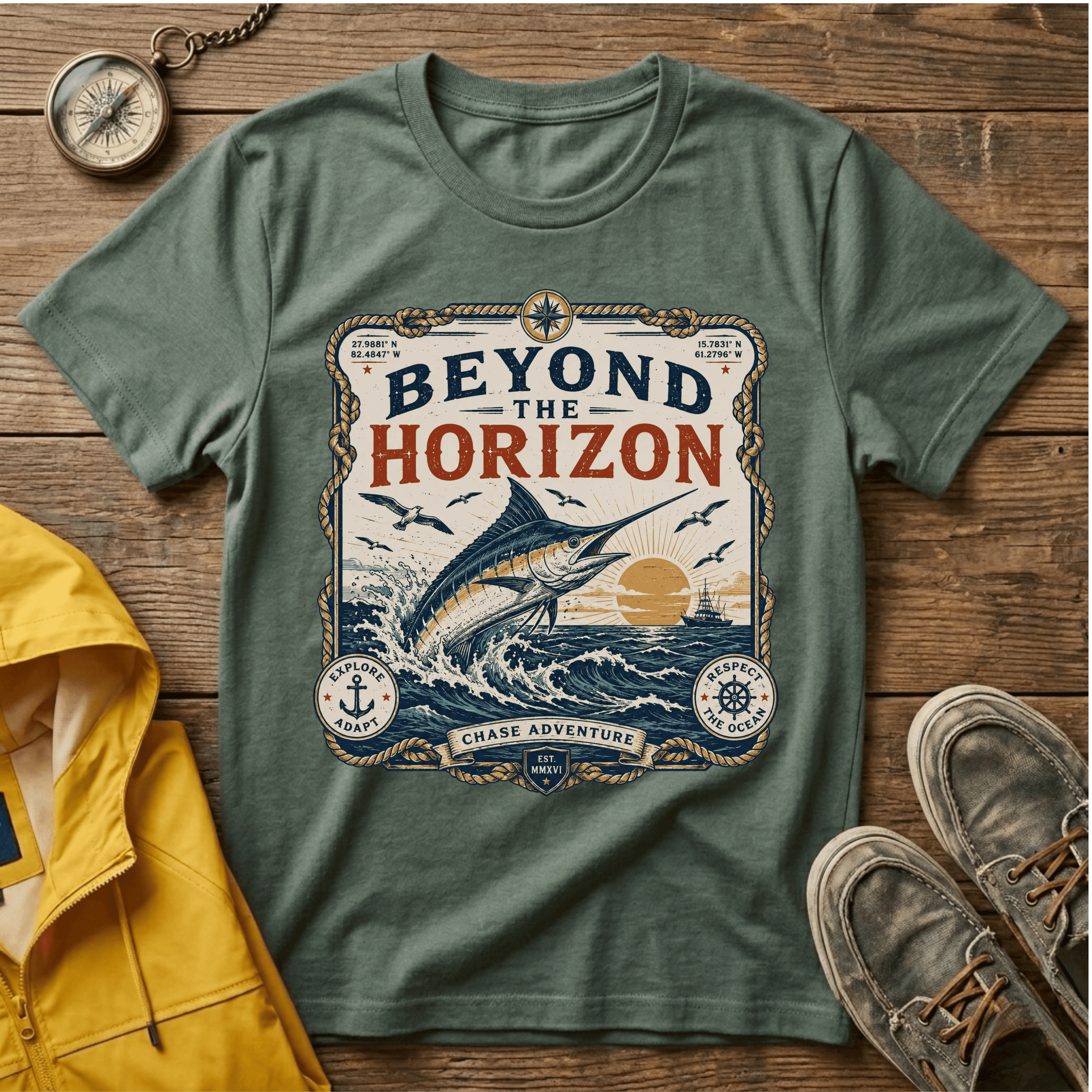 Beyond the Horizon T-Shirt — Vintage Nautical Marlin Graphic Tee