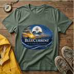 BlueCurrent Compass Logo T-Shirt — Coastal Sunset Nautical Tee