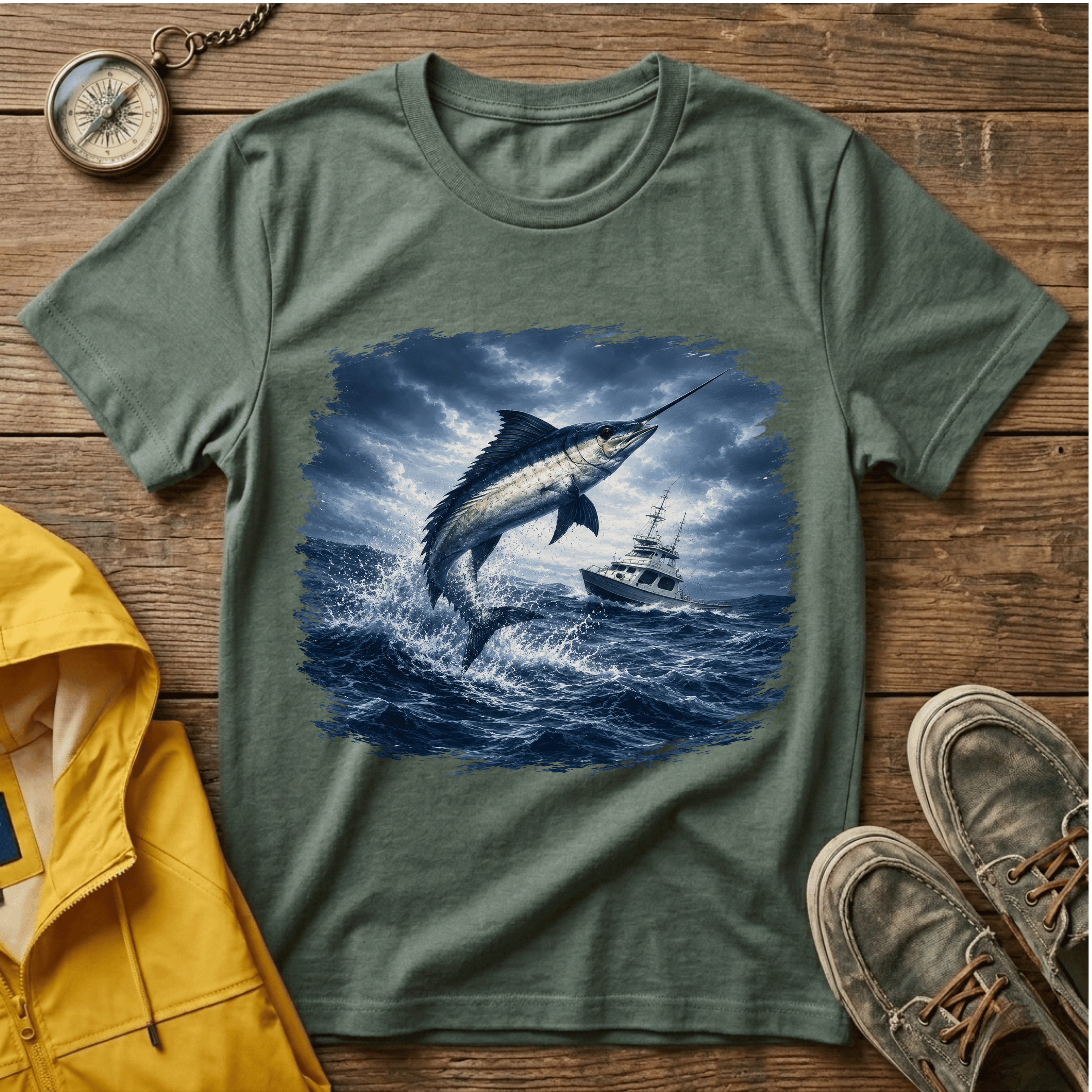 Marlin Ocean T-Shirt — Vintage Leaping Sailfish Sea Graphic Tee