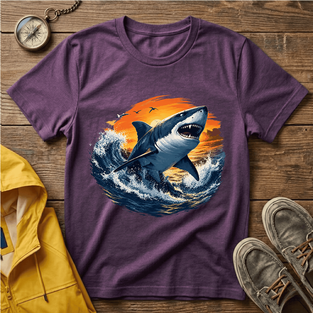 Shark Sunset T-Shirt — Majestic Great White Ocean Graphic Tee