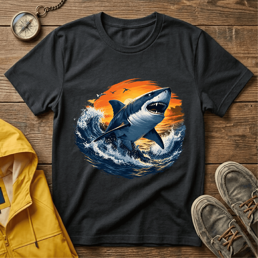 Shark Sunset T-Shirt — Majestic Great White Ocean Graphic Tee