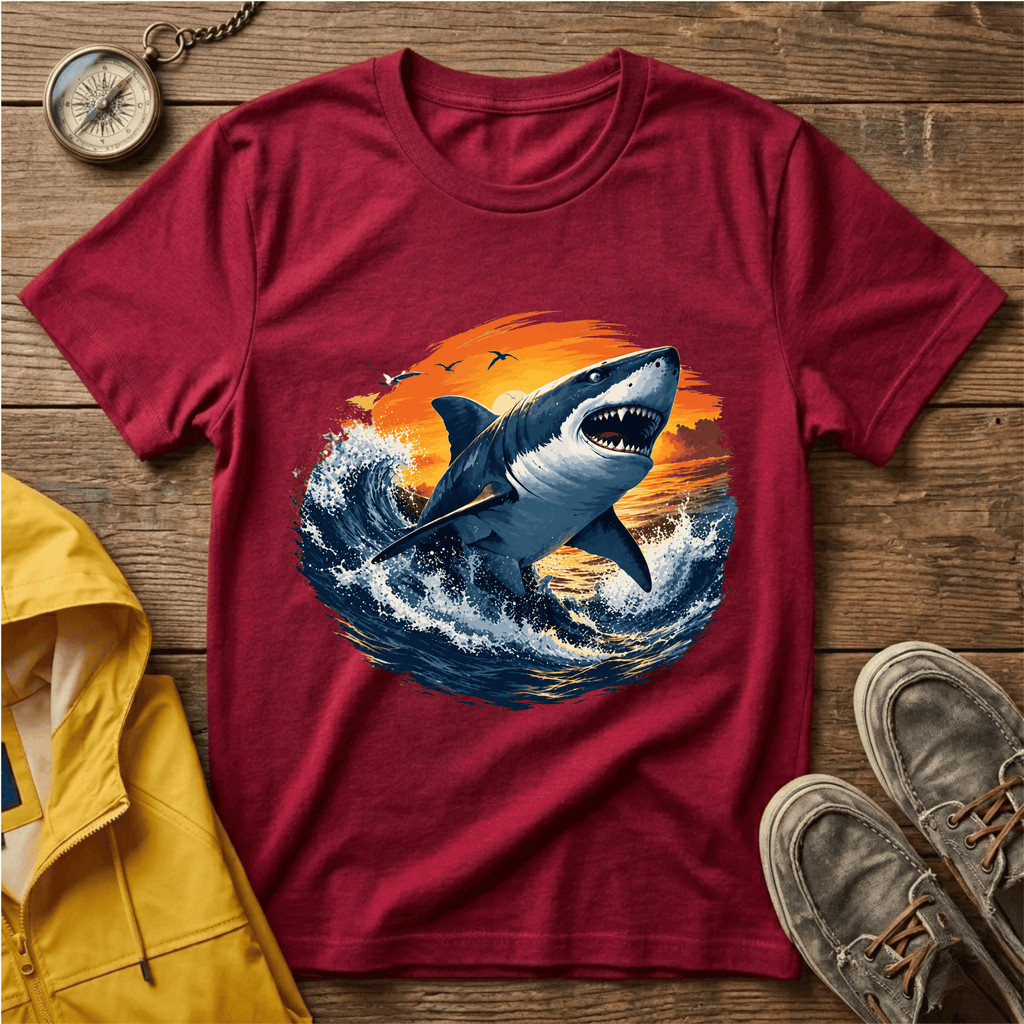Shark Sunset T-Shirt — Majestic Great White Ocean Graphic Tee