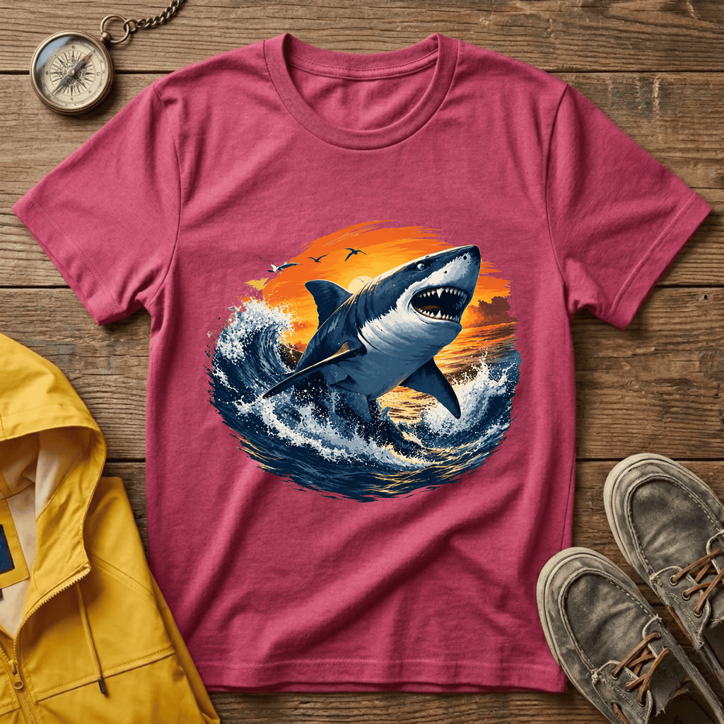 Shark Sunset T-Shirt — Majestic Great White Ocean Graphic Tee