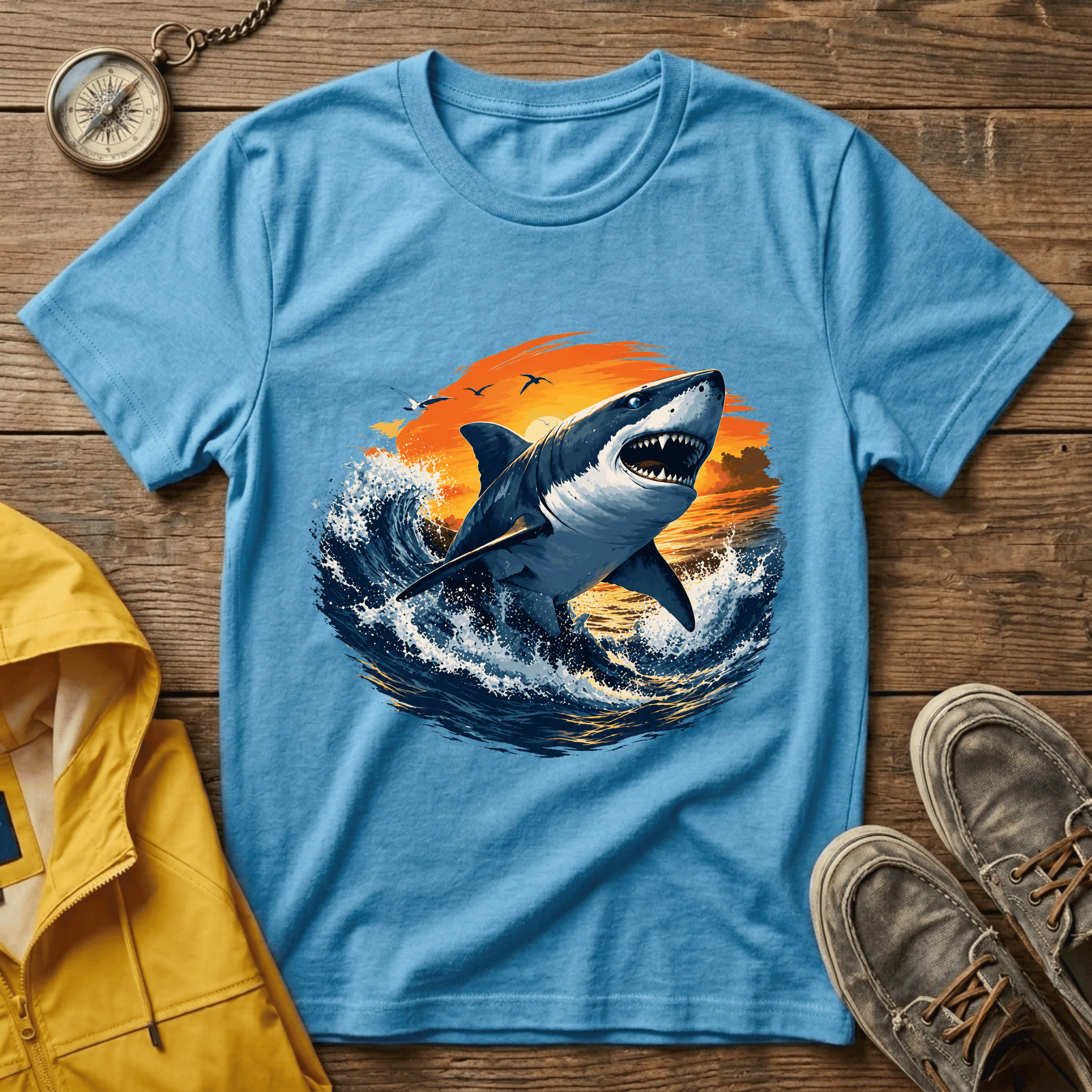Shark Sunset T-Shirt — Majestic Great White Ocean Graphic Tee