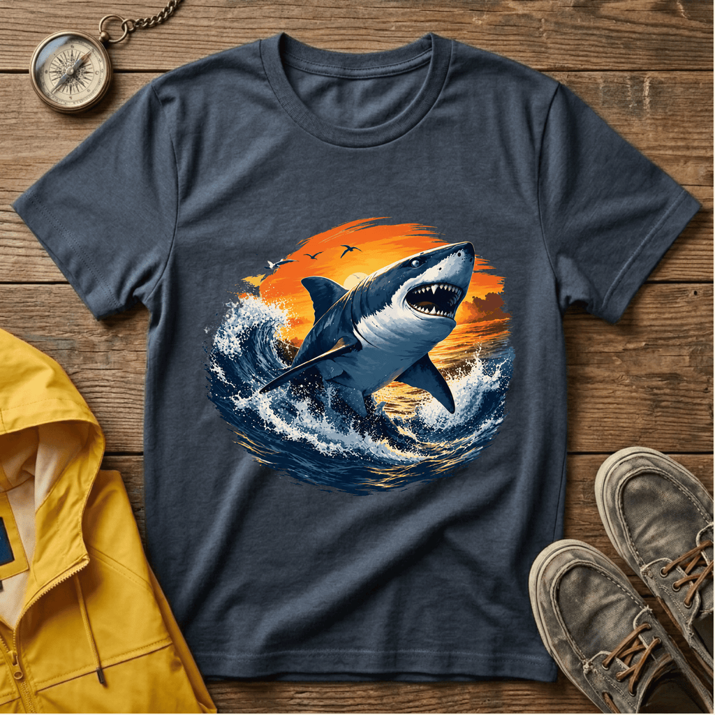 Shark Sunset T-Shirt — Majestic Great White Ocean Graphic Tee
