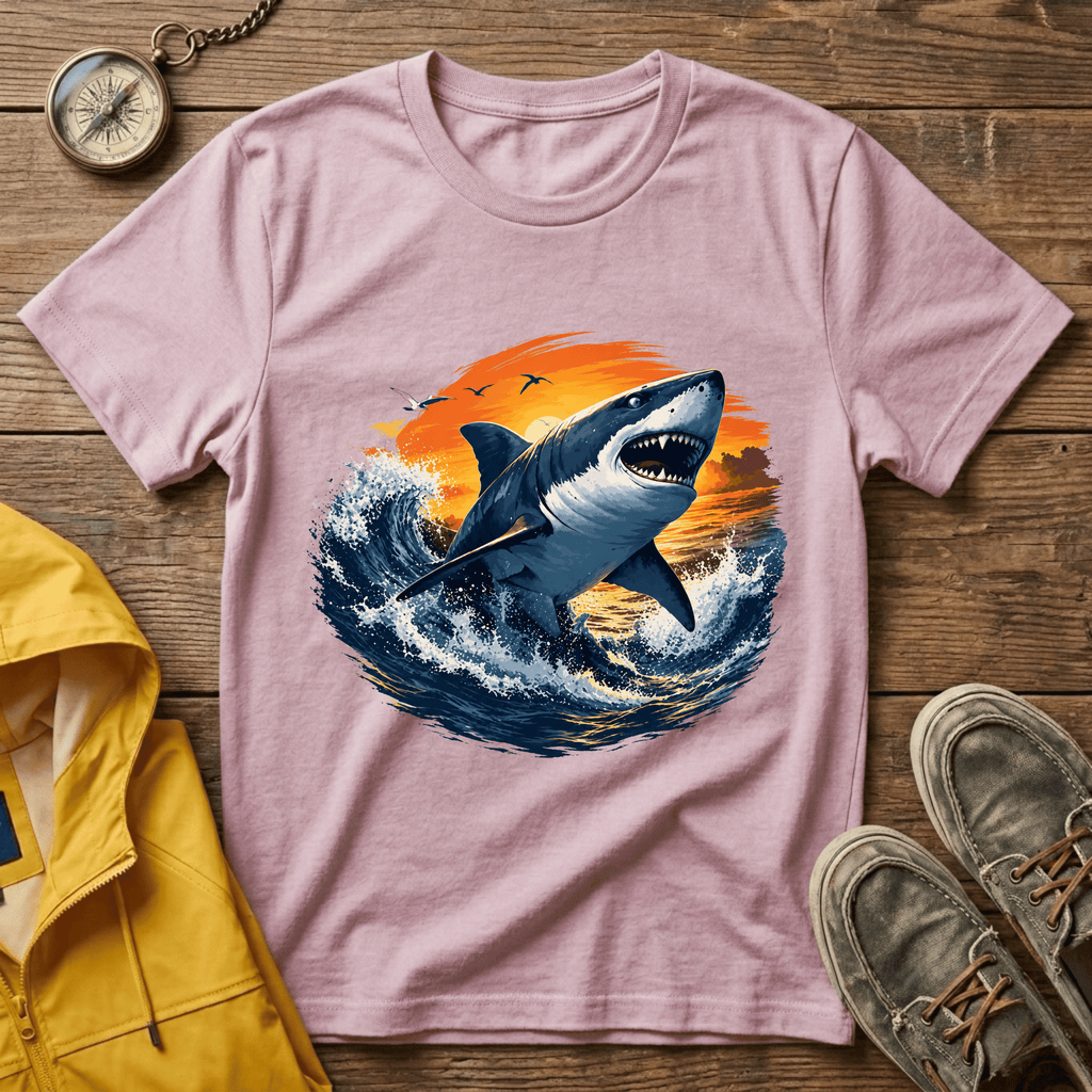 Shark Sunset T-Shirt — Majestic Great White Ocean Graphic Tee