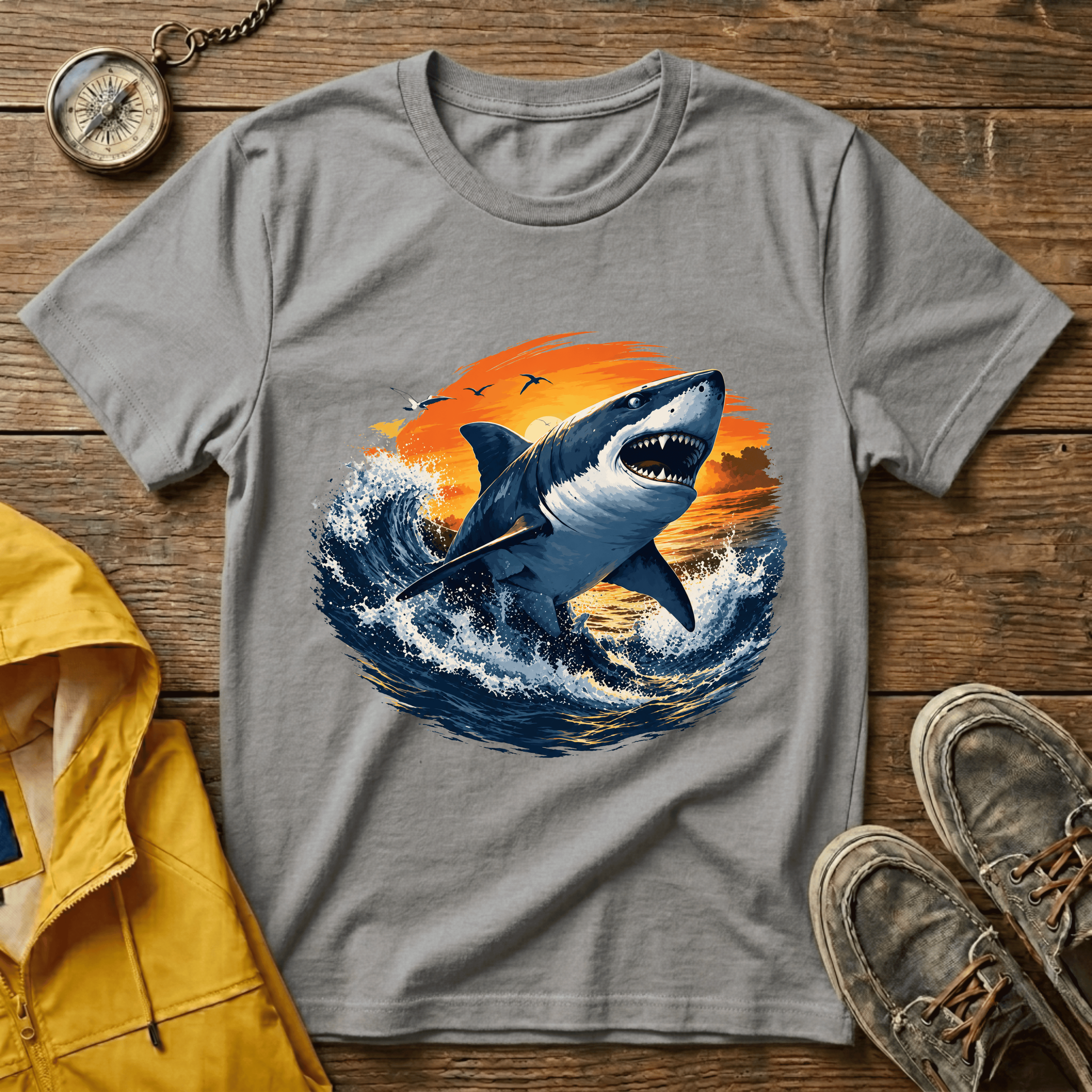 Shark Sunset T-Shirt — Majestic Great White Ocean Graphic Tee
