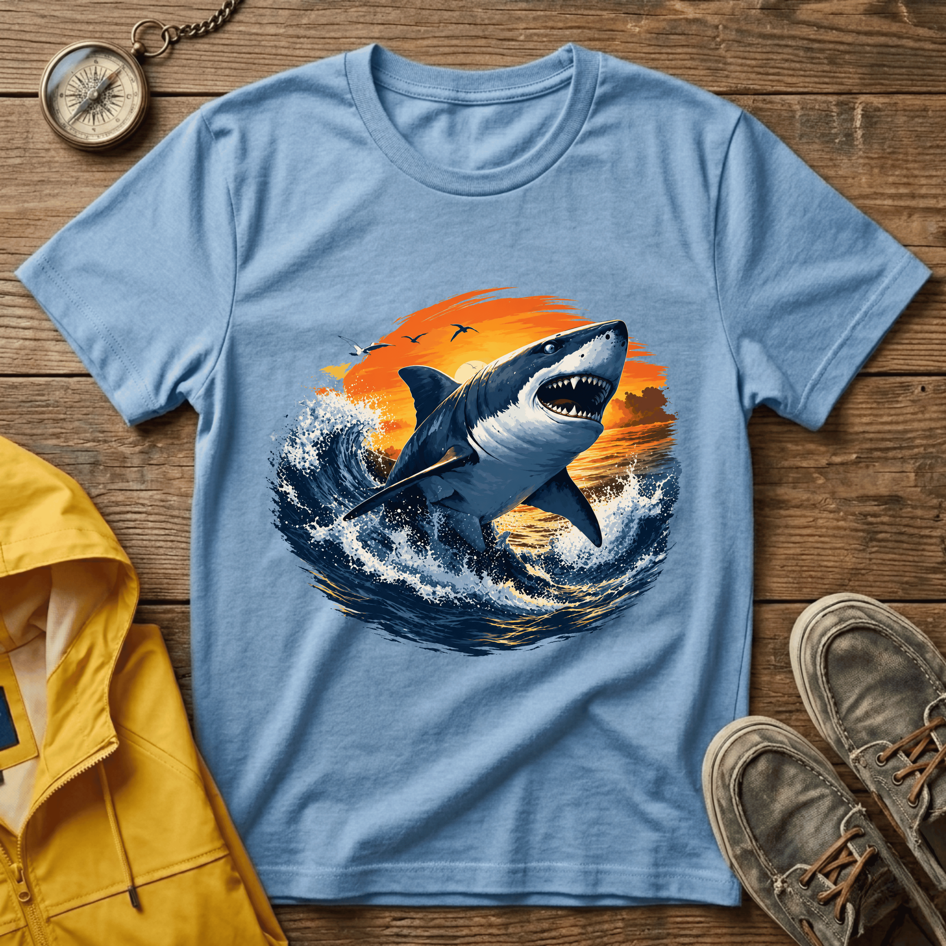 Shark Sunset T-Shirt — Majestic Great White Ocean Graphic Tee