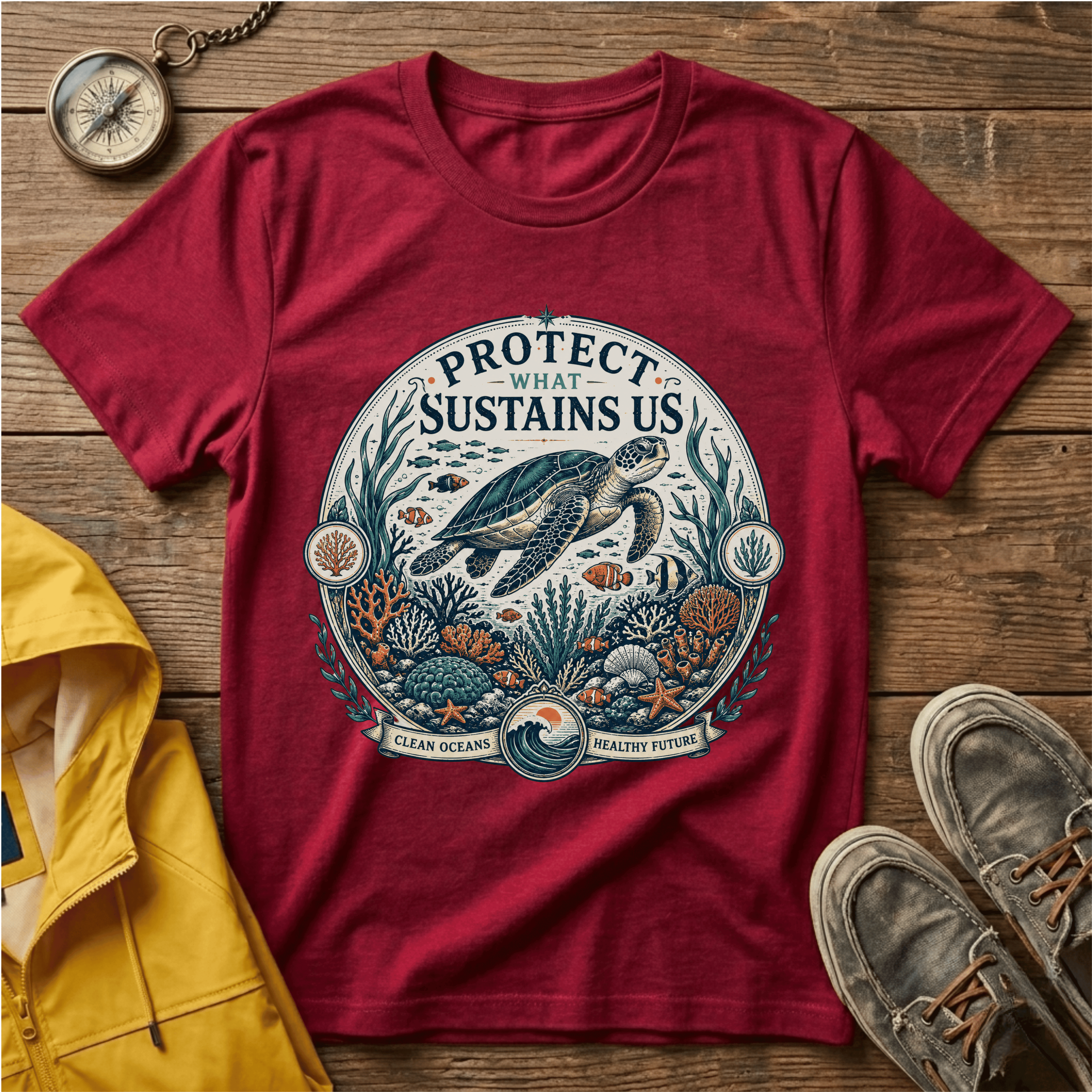 T-Shirt — "Protect What Sustains Us" Sea Turtle Conservation Tee
