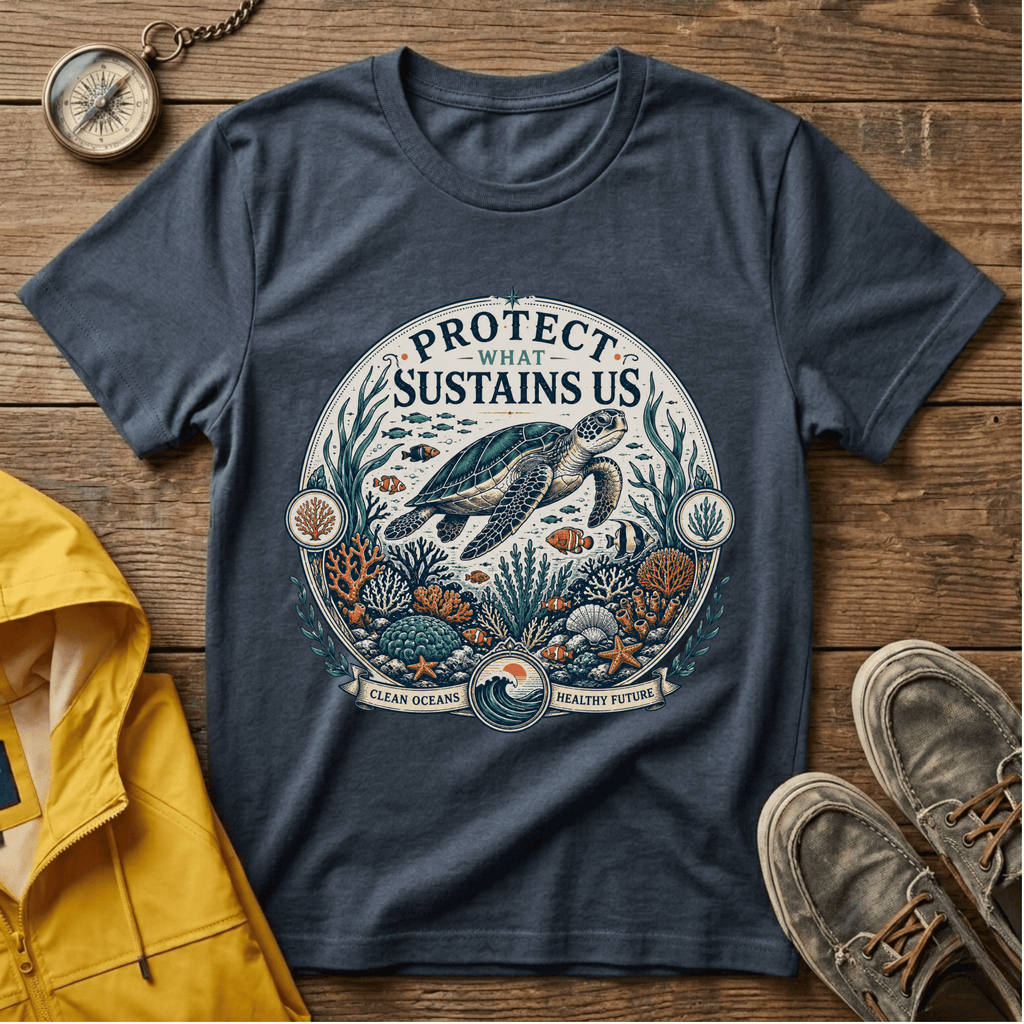 T-Shirt — "Protect What Sustains Us" Sea Turtle Conservation Tee