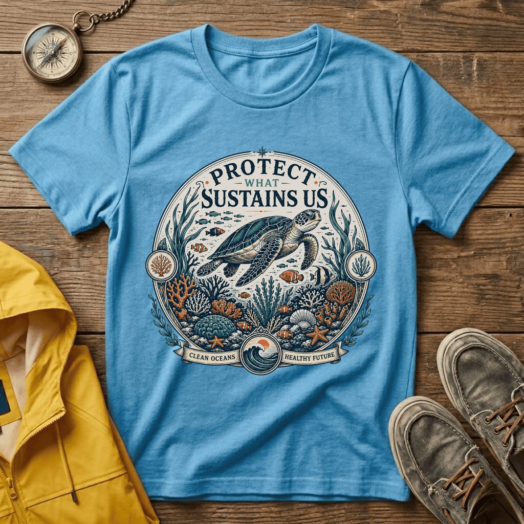 T-Shirt — "Protect What Sustains Us" Sea Turtle Conservation Tee