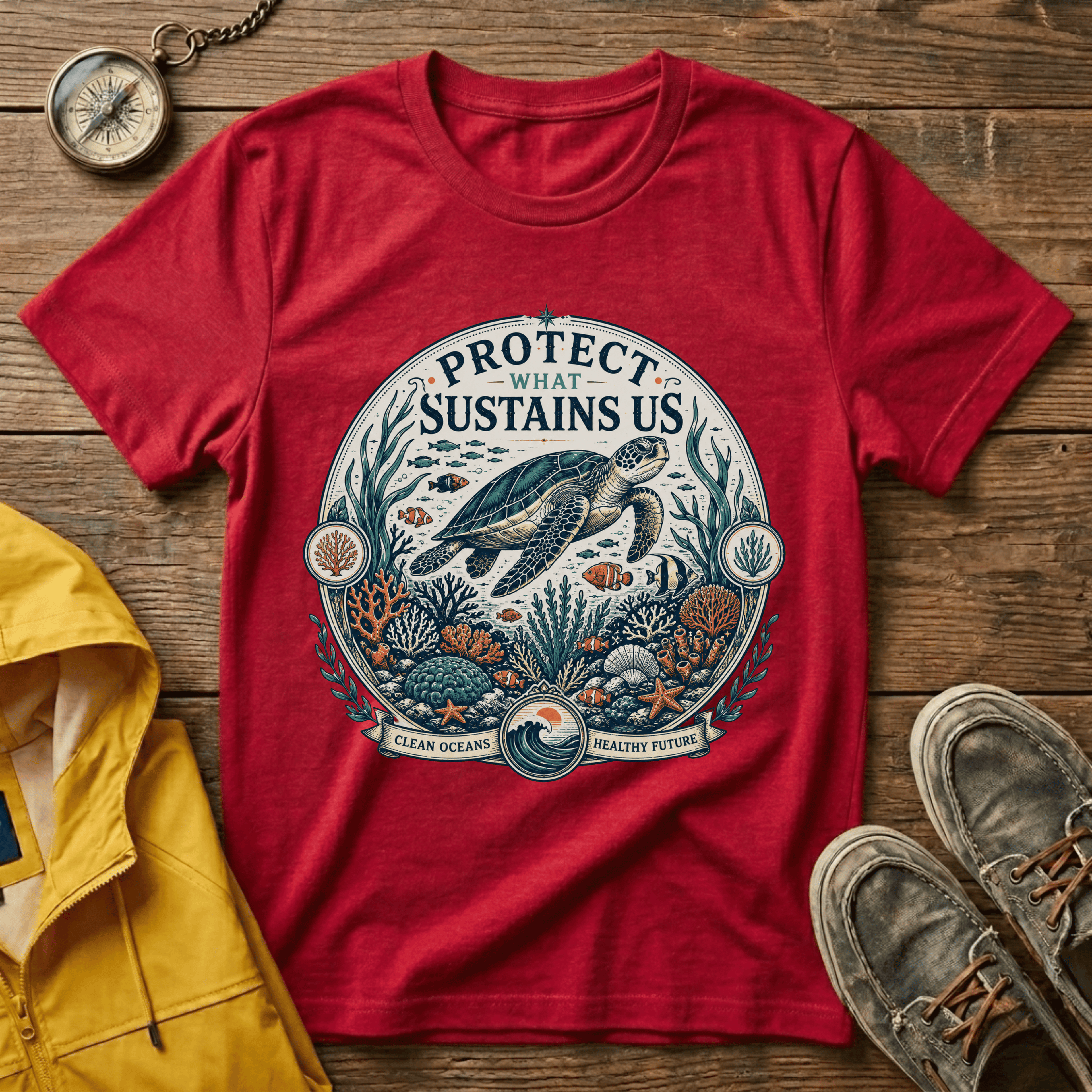 T-Shirt — "Protect What Sustains Us" Sea Turtle Conservation Tee
