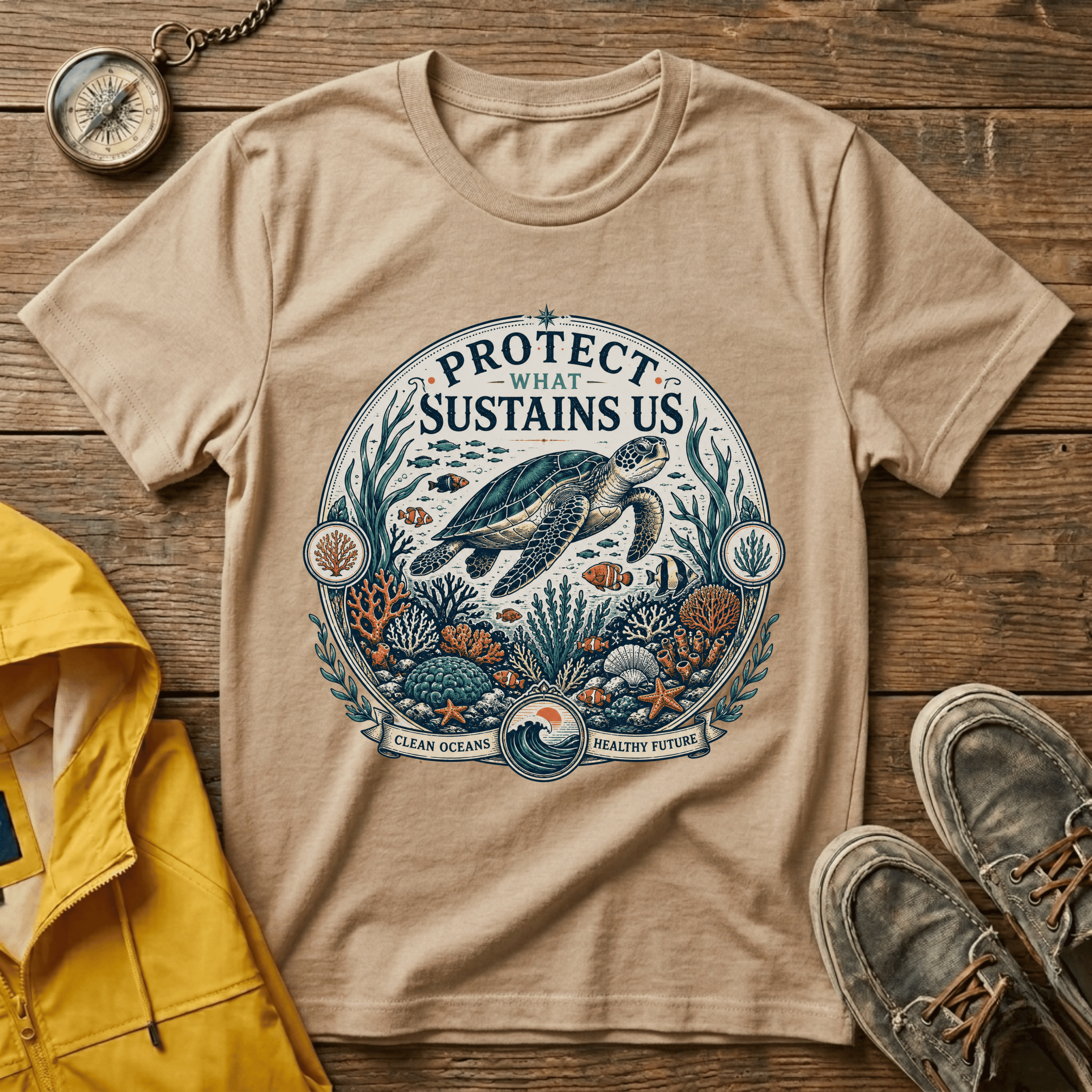T-Shirt — "Protect What Sustains Us" Sea Turtle Conservation Tee