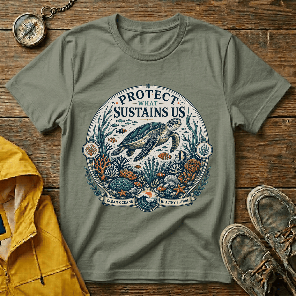T-Shirt — "Protect What Sustains Us" Sea Turtle Conservation Tee