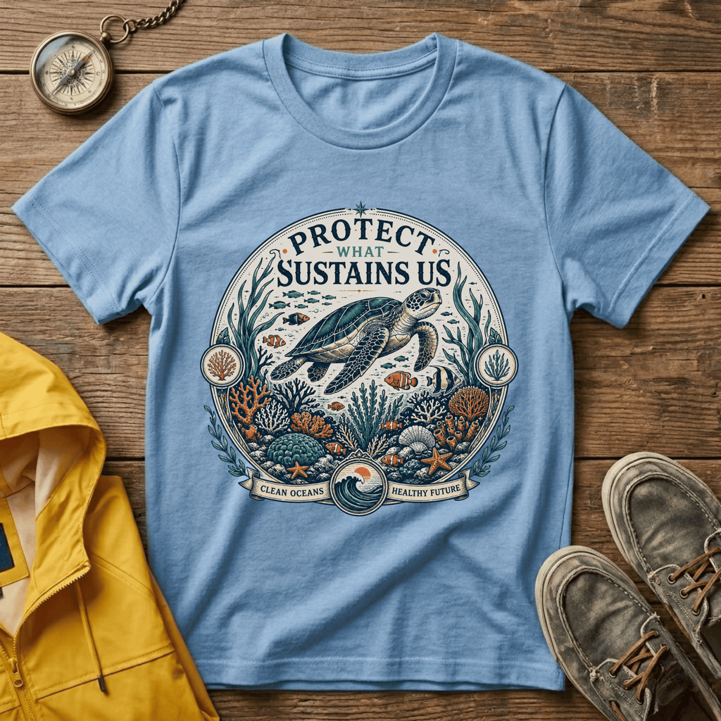 T-Shirt — "Protect What Sustains Us" Sea Turtle Conservation Tee