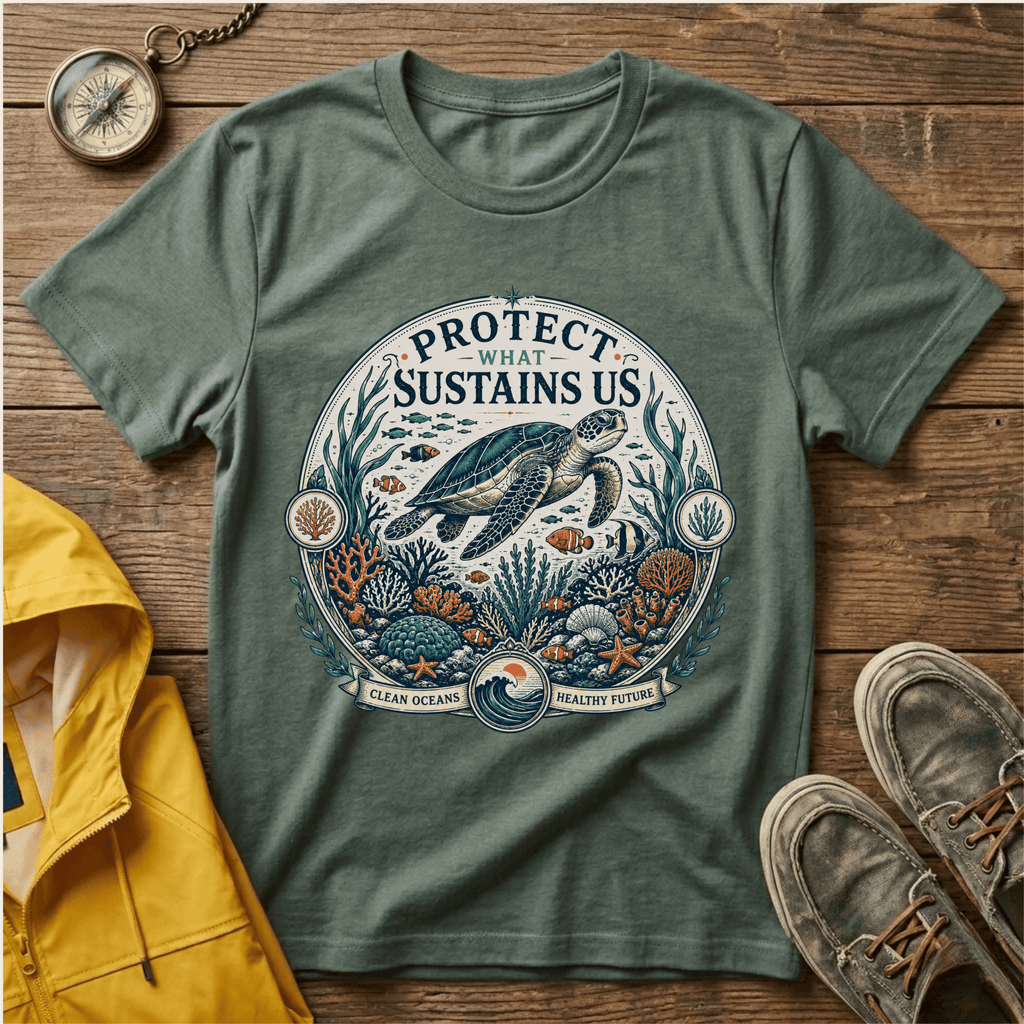 T-Shirt — "Protect What Sustains Us" Sea Turtle Conservation Tee