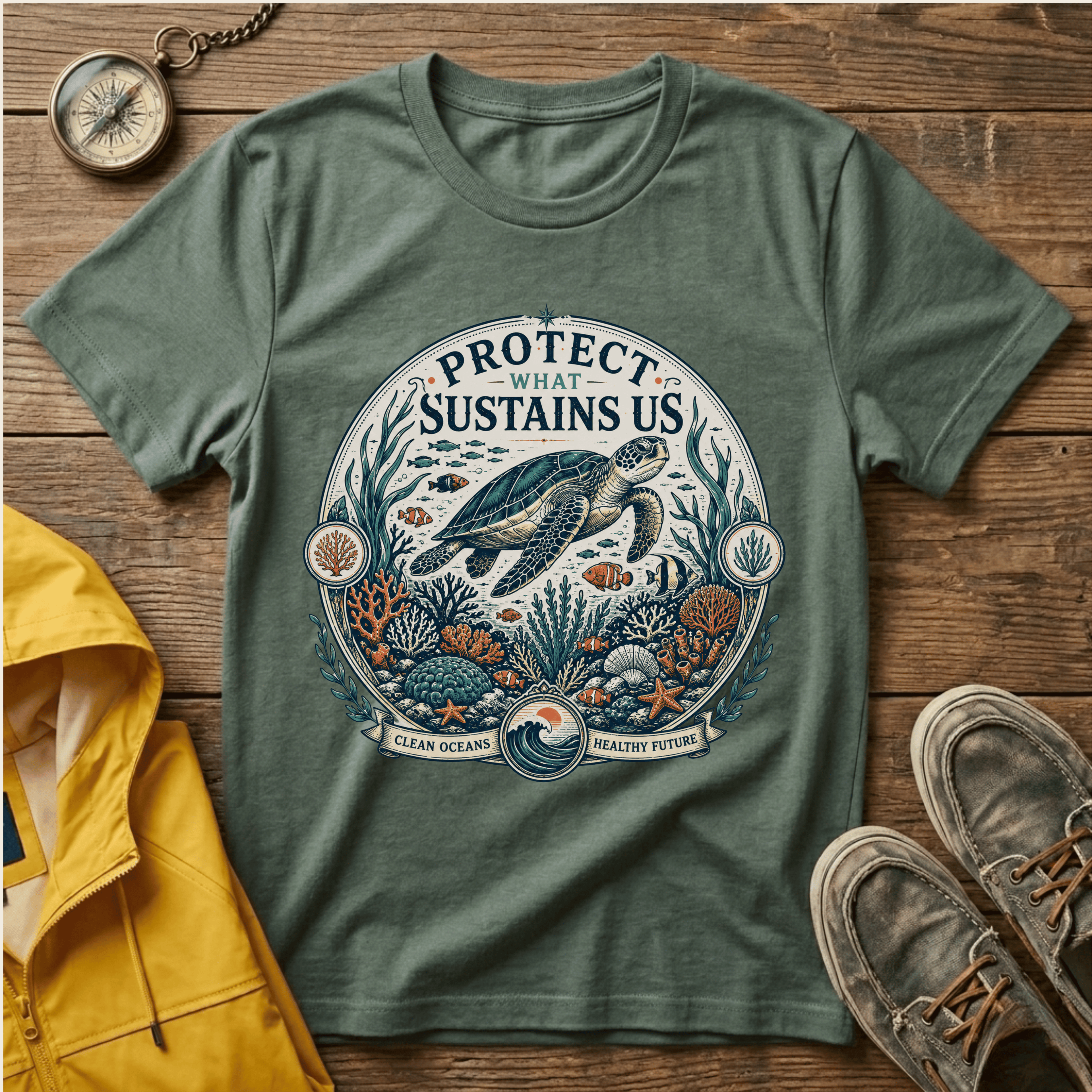 T-Shirt — "Protect What Sustains Us" Sea Turtle Conservation Tee