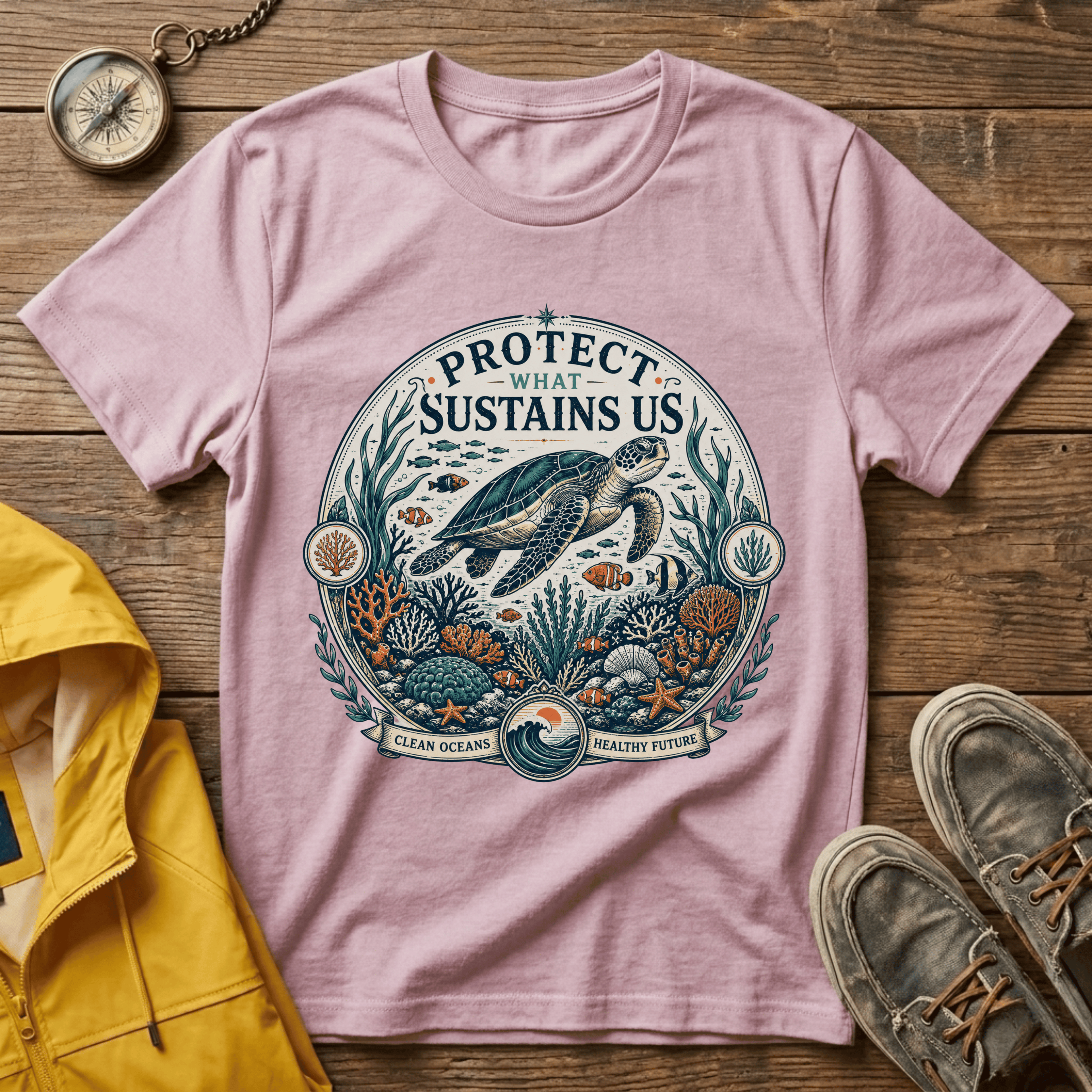 T-Shirt — "Protect What Sustains Us" Sea Turtle Conservation Tee