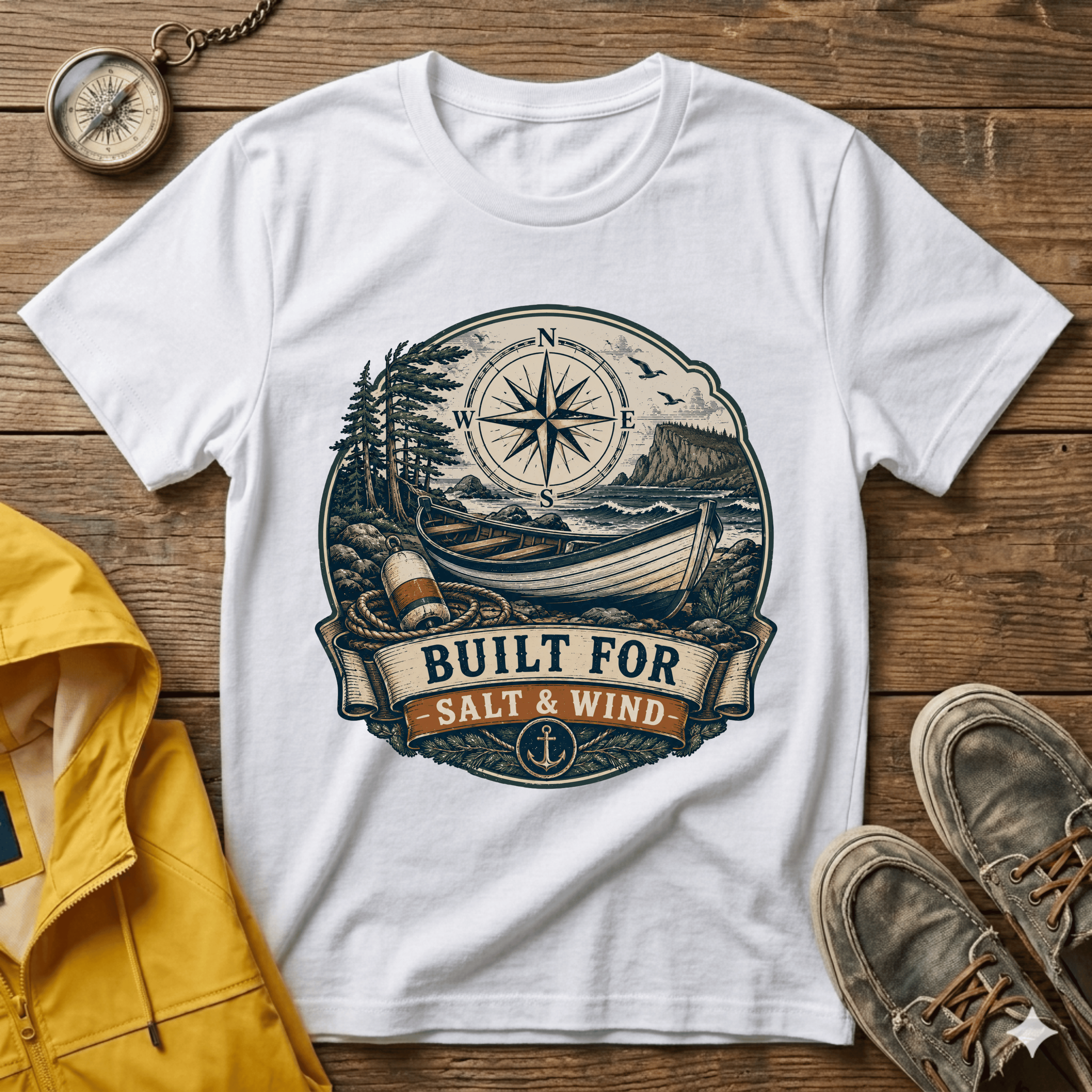 Built for Salt & Wind Compass Tee — Coastal Adventure T-Shirt