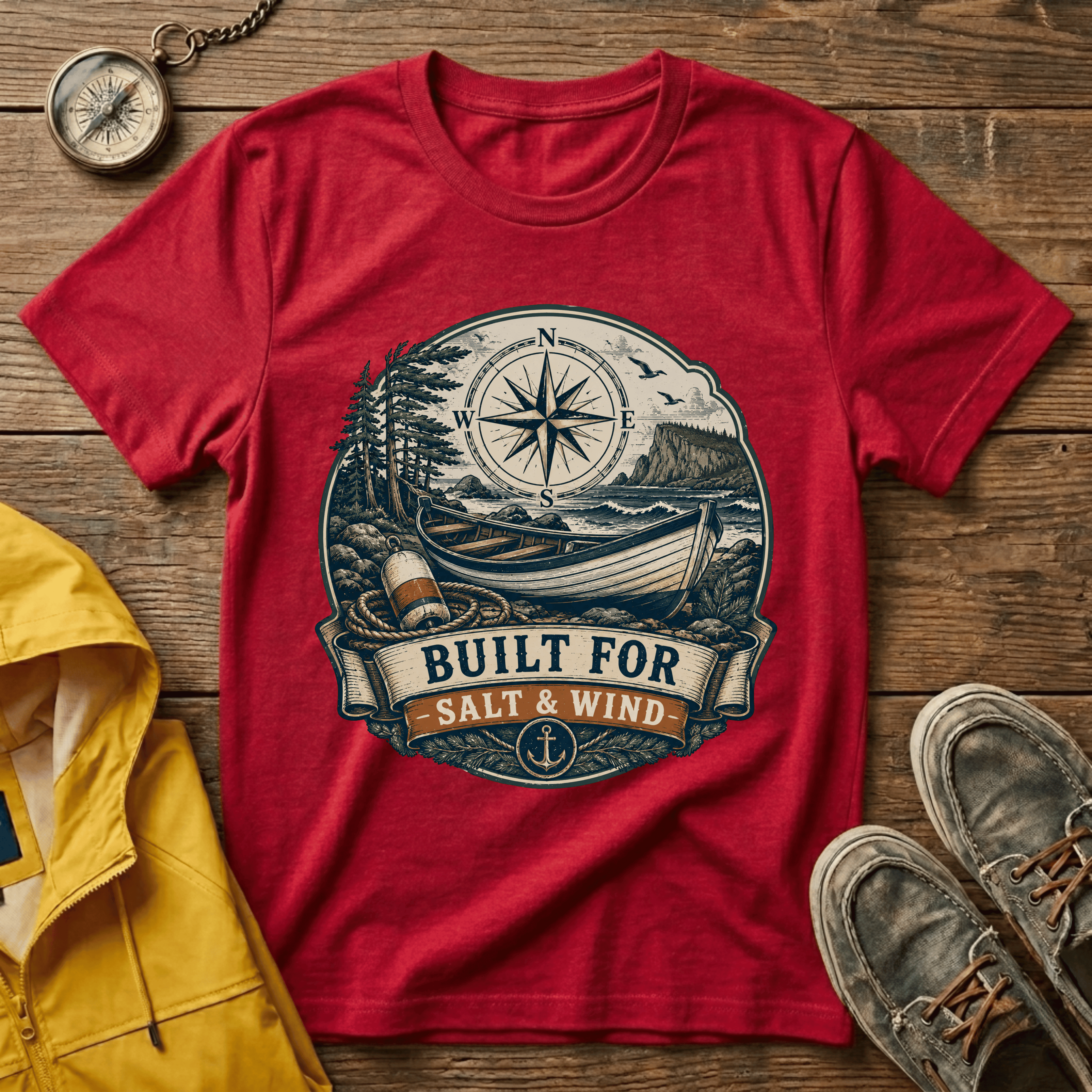 Built for Salt & Wind Compass Tee — Coastal Adventure T-Shirt
