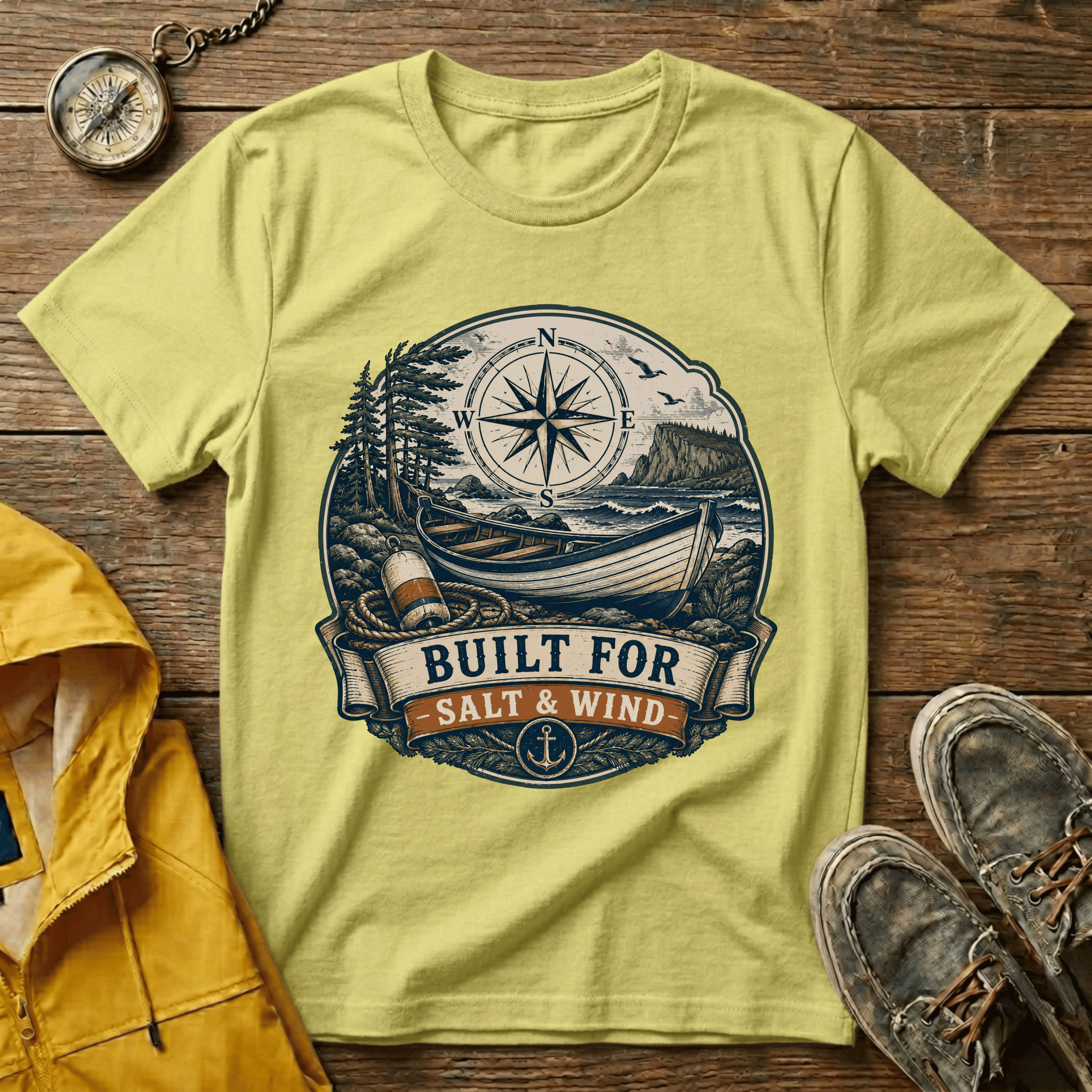 Built for Salt & Wind Compass Tee — Coastal Adventure T-Shirt
