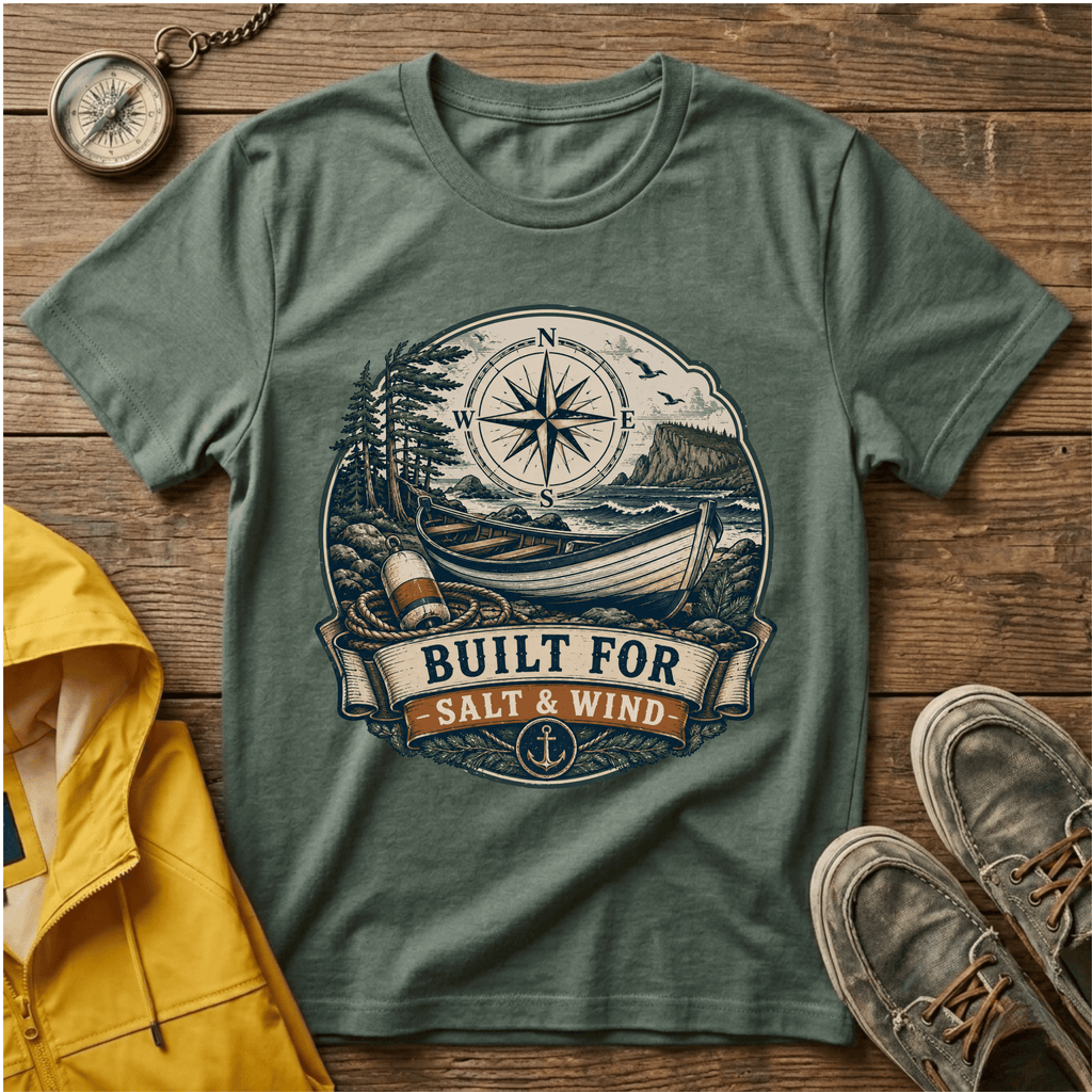 Built for Salt & Wind Compass Tee — Coastal Adventure T-Shirt