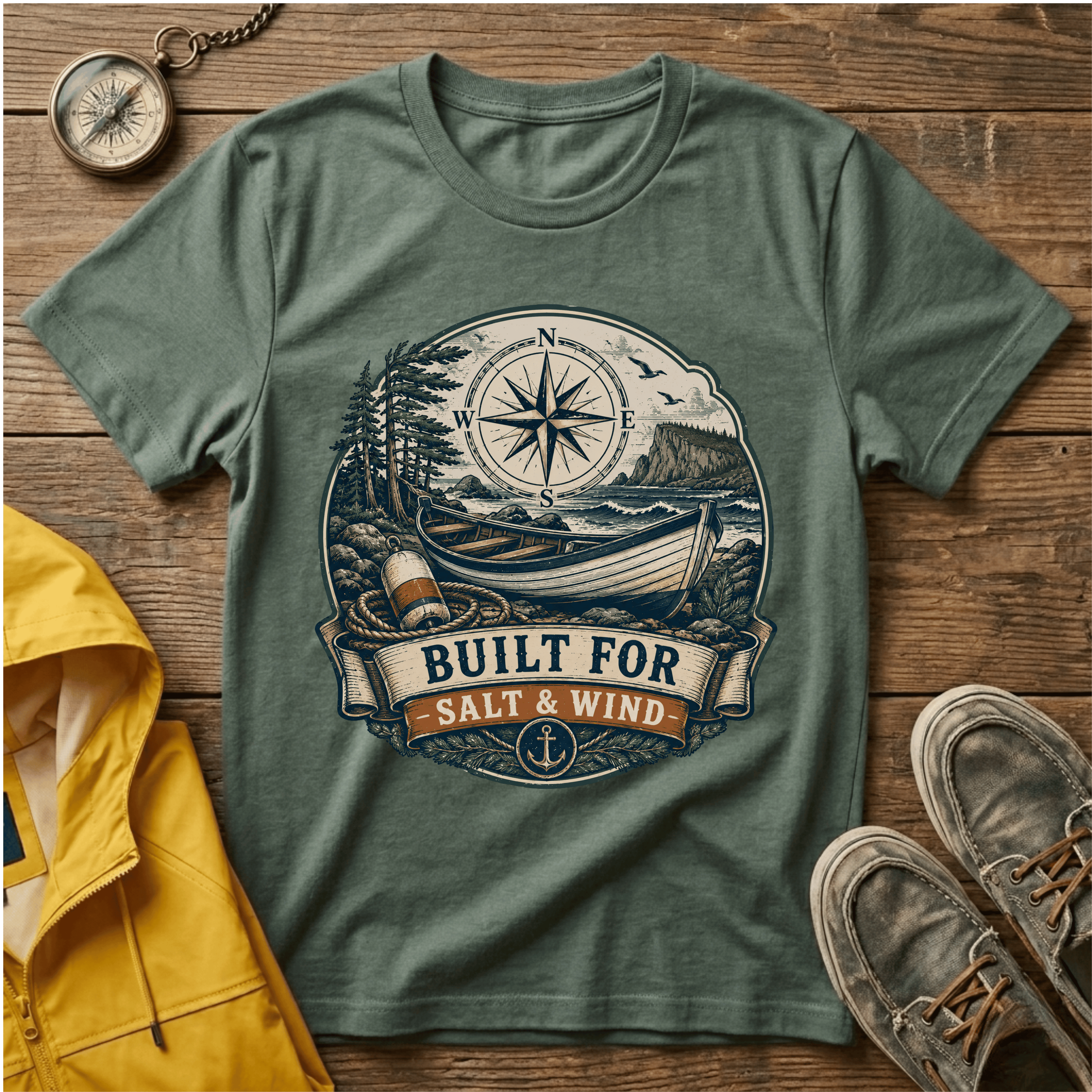 Built for Salt & Wind Compass Tee — Coastal Adventure T-Shirt