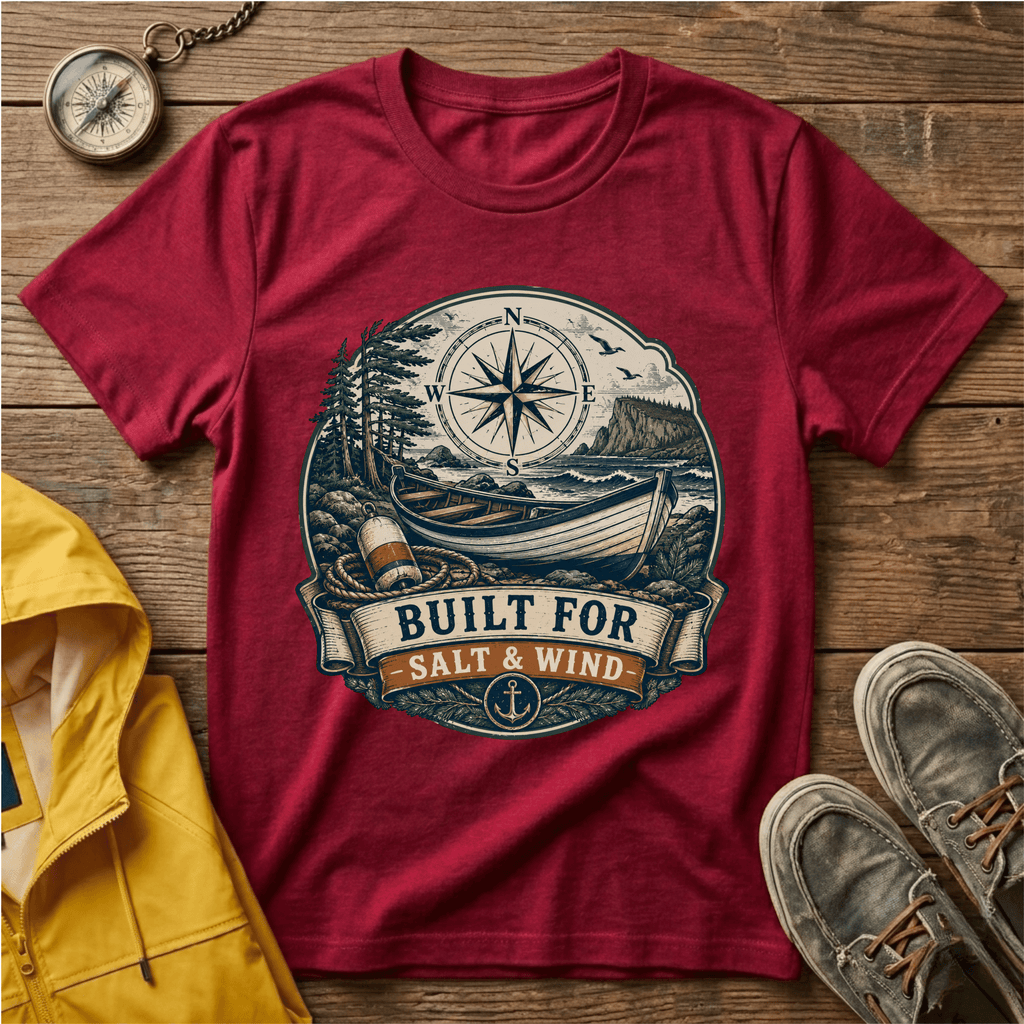 Built for Salt & Wind Compass Tee — Coastal Adventure T-Shirt