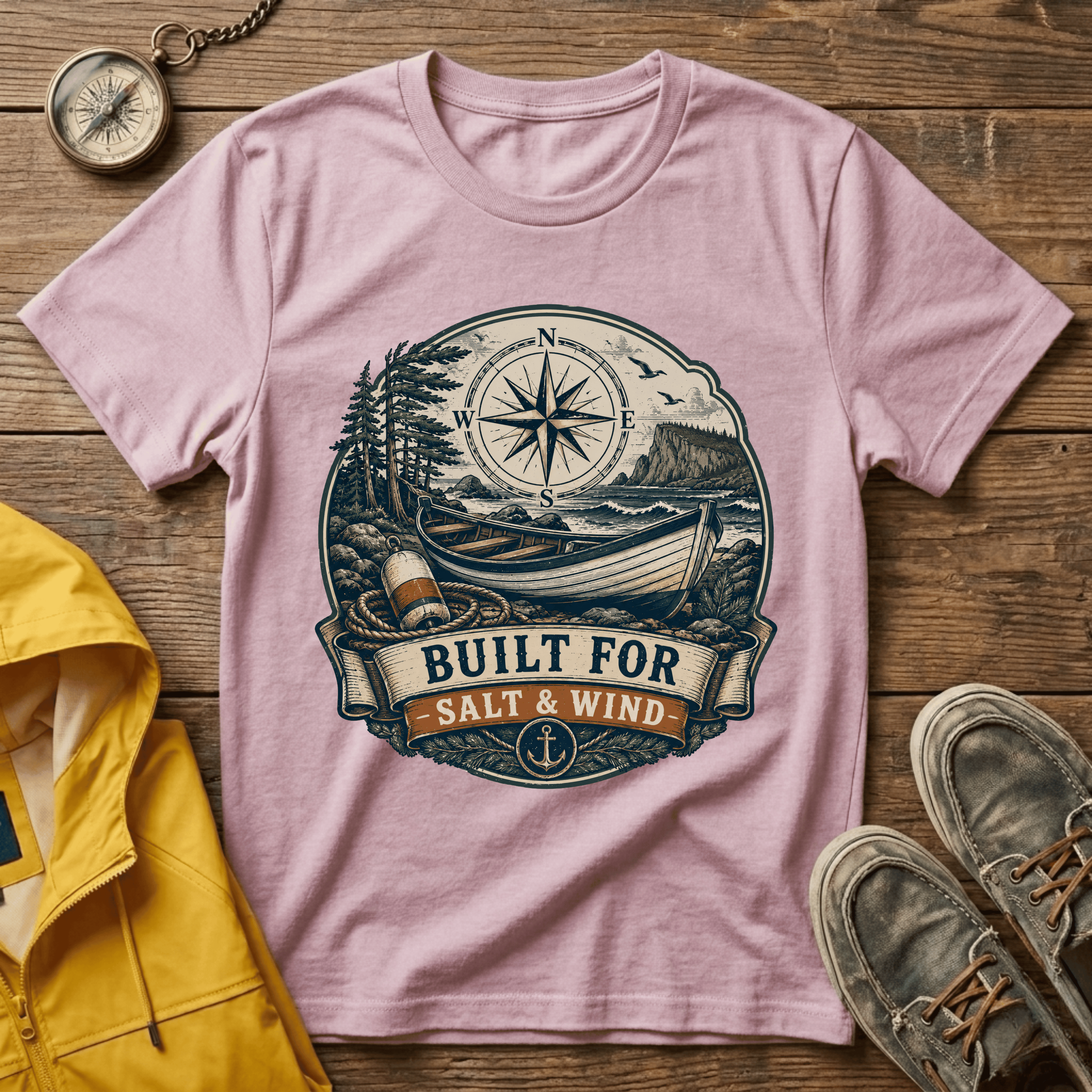 Built for Salt & Wind Compass Tee — Coastal Adventure T-Shirt