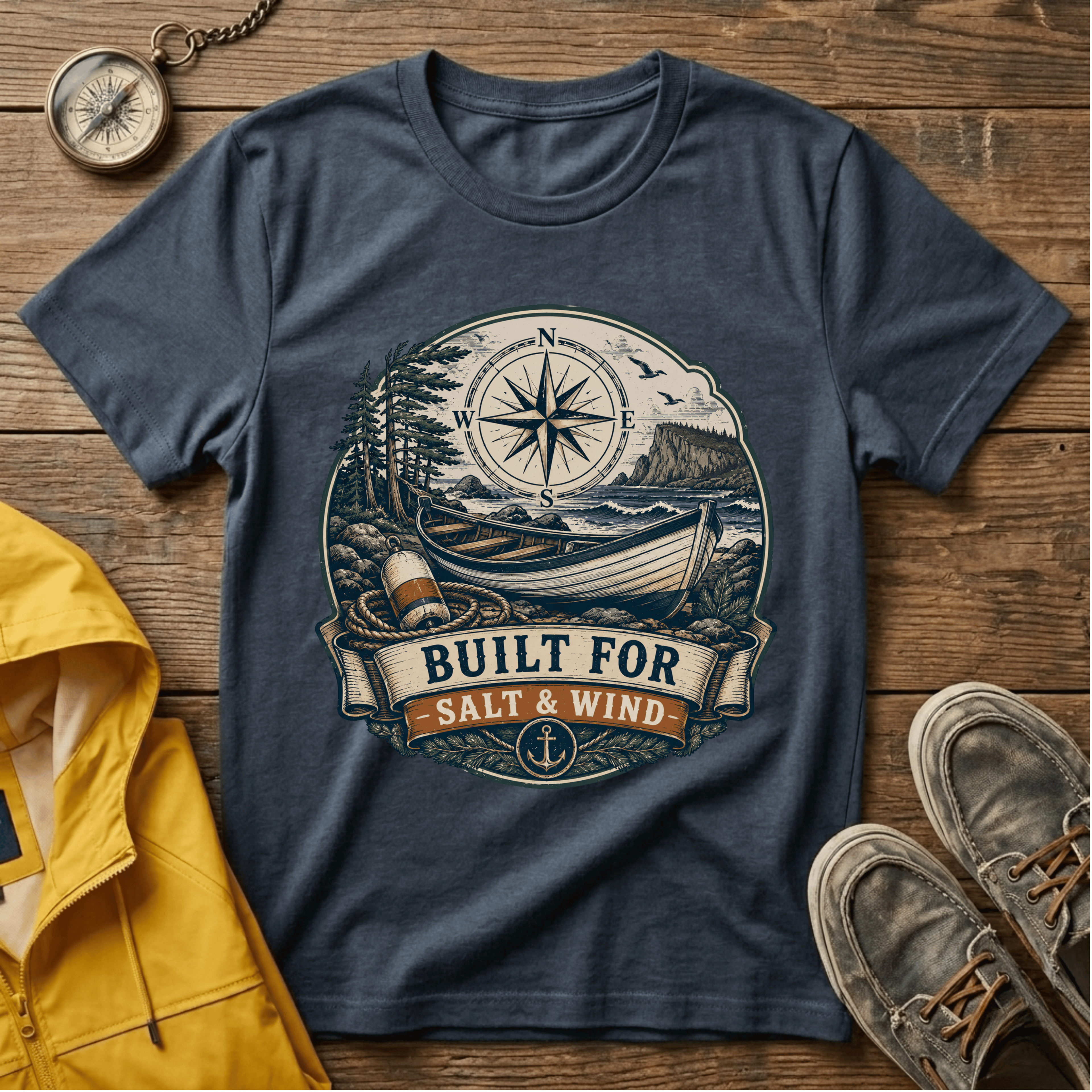 Built for Salt & Wind Compass Tee — Coastal Adventure T-Shirt