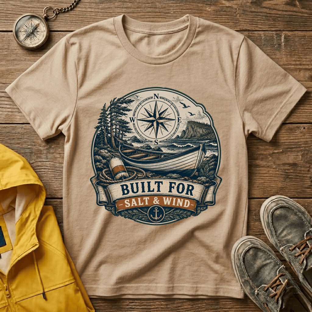 Built for Salt & Wind Compass Tee — Coastal Adventure T-Shirt