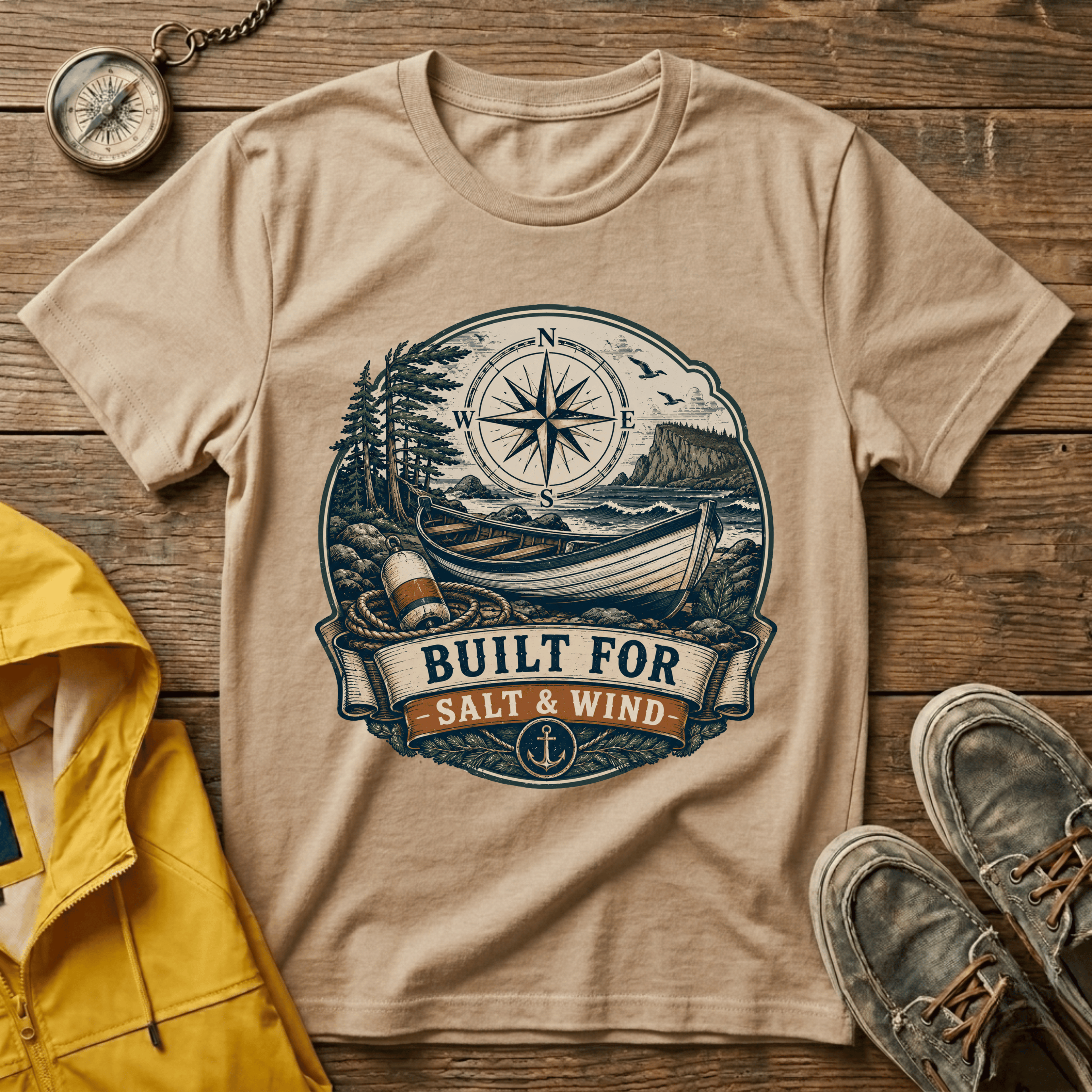 Built for Salt & Wind Compass Tee — Coastal Adventure T-Shirt